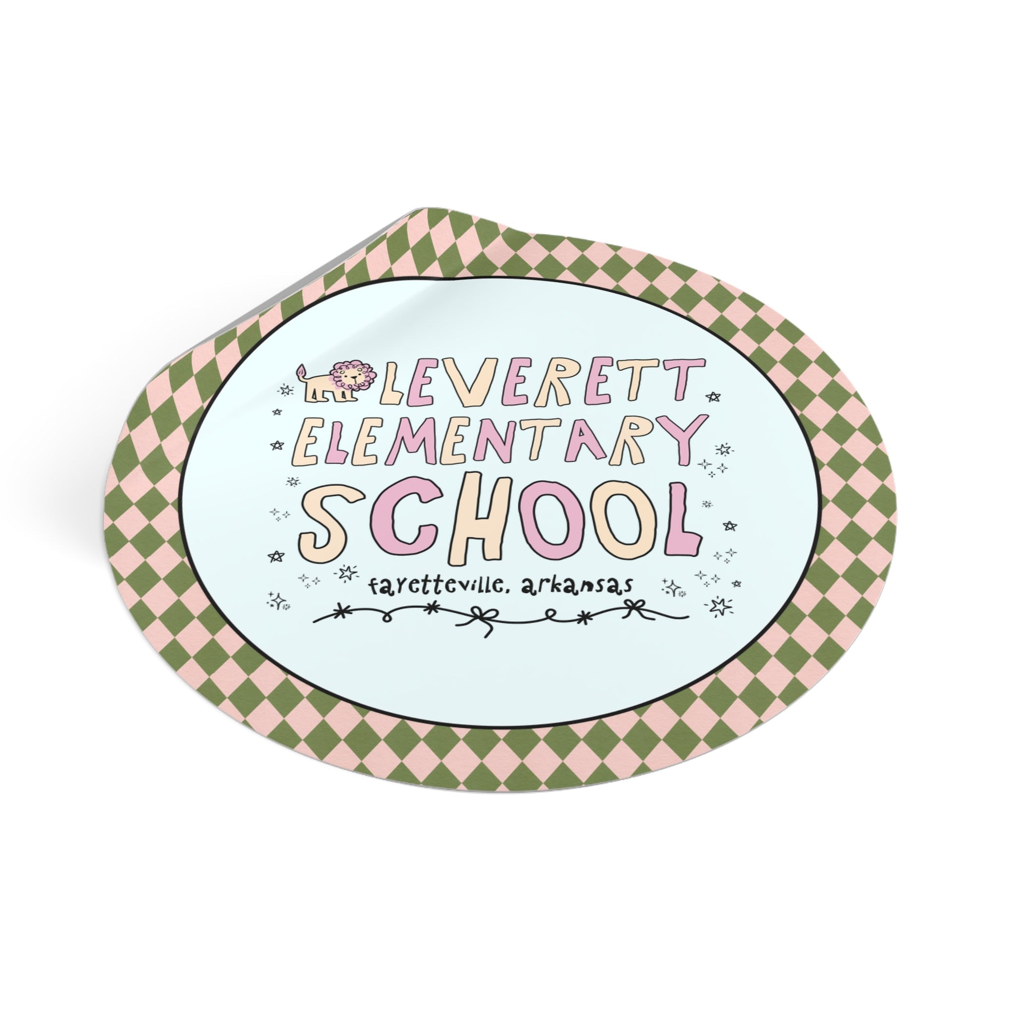 Leverett Elementary School Sticker: Pink and Beige | FPS + Opal and June Sticker, Fayetteville Public Schools - Opal and June