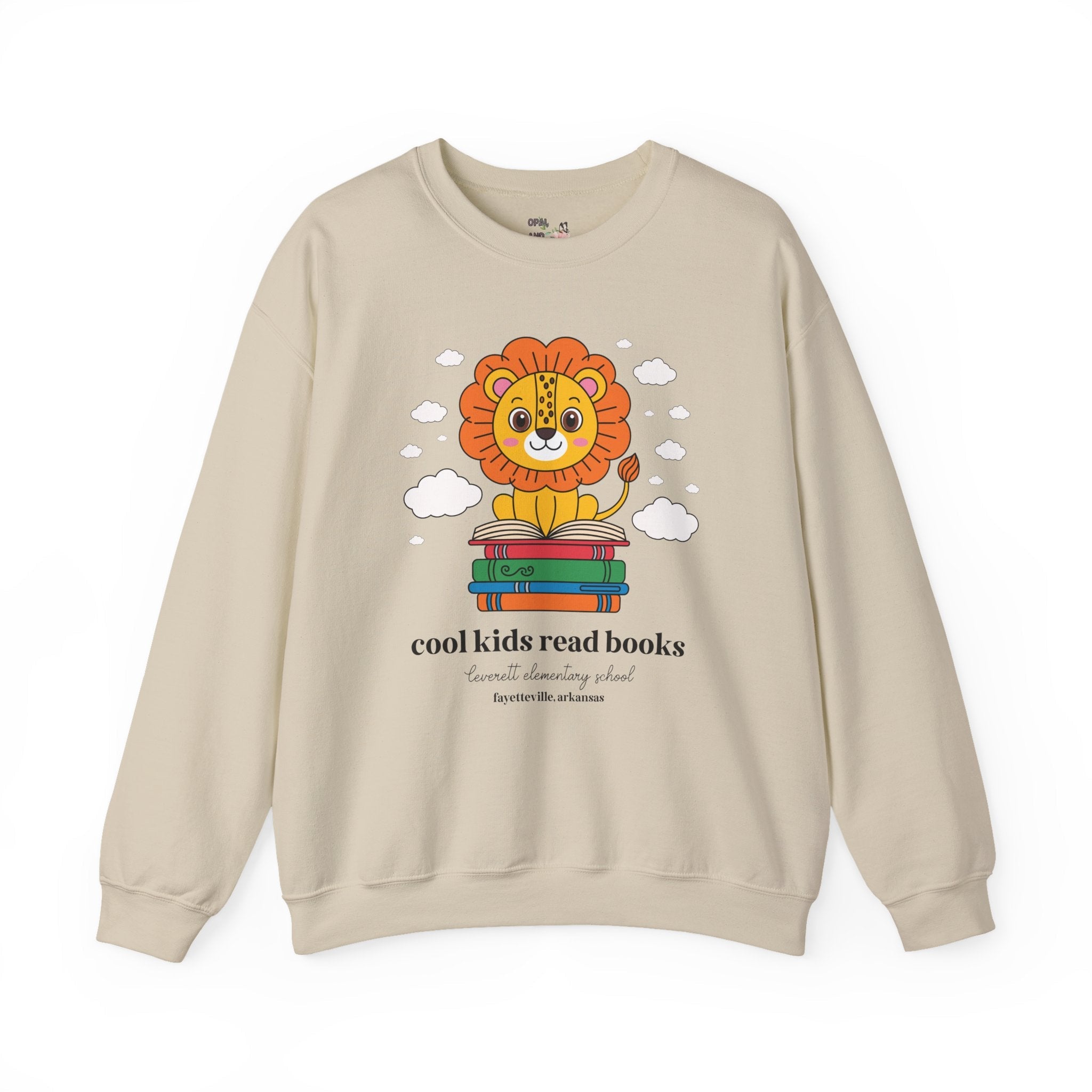 Leverett Elementary School Sweatshirt: Cool Kids Read Books | FPS + Opal and June Sweatshirt, Fayetteville Public Schools - Opal and June