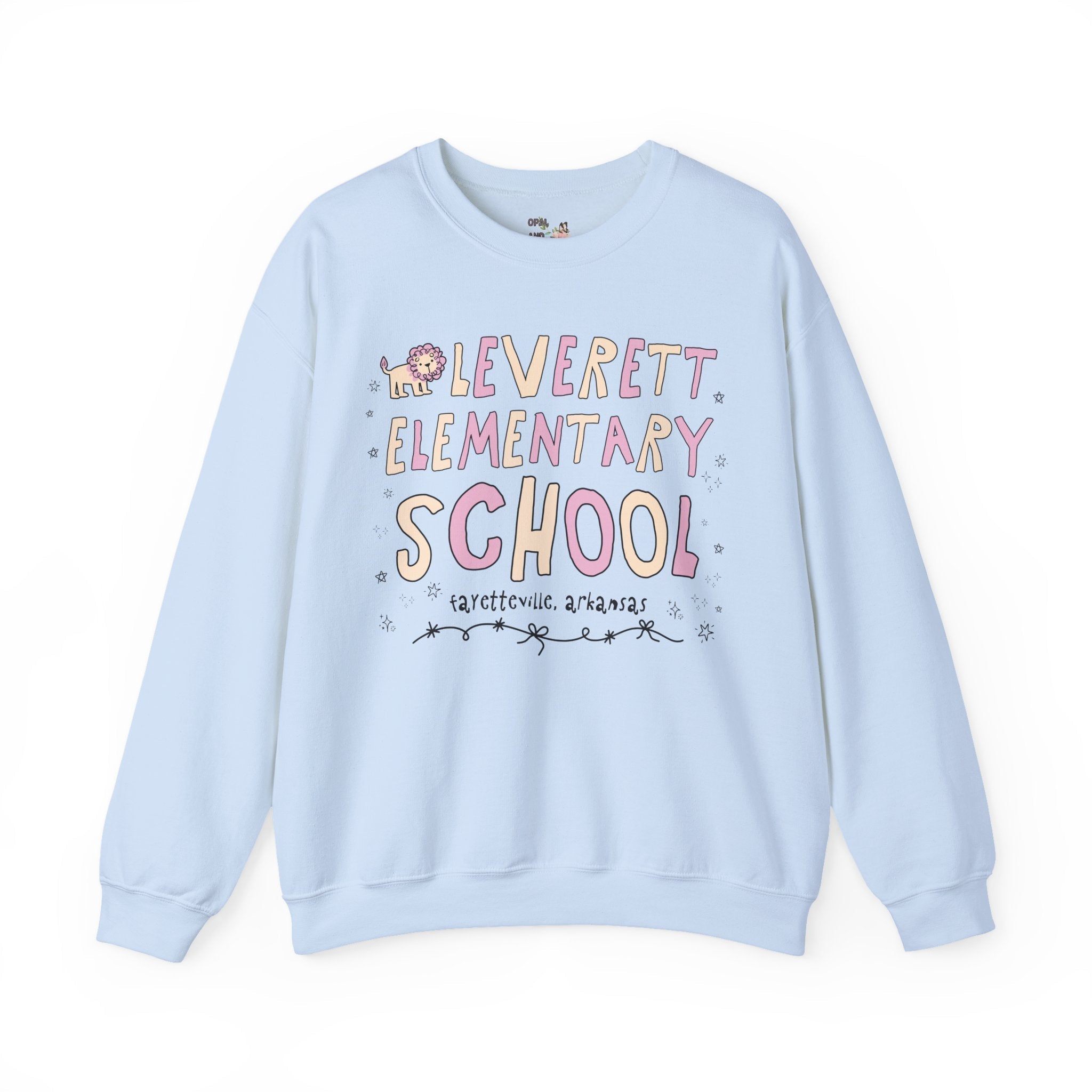 Leverett Elementary School Sweatshirt: Pink and Beige | FPS + Opal and June Kids Sweatshirt, Fayetteville Public Schools - Opal and June