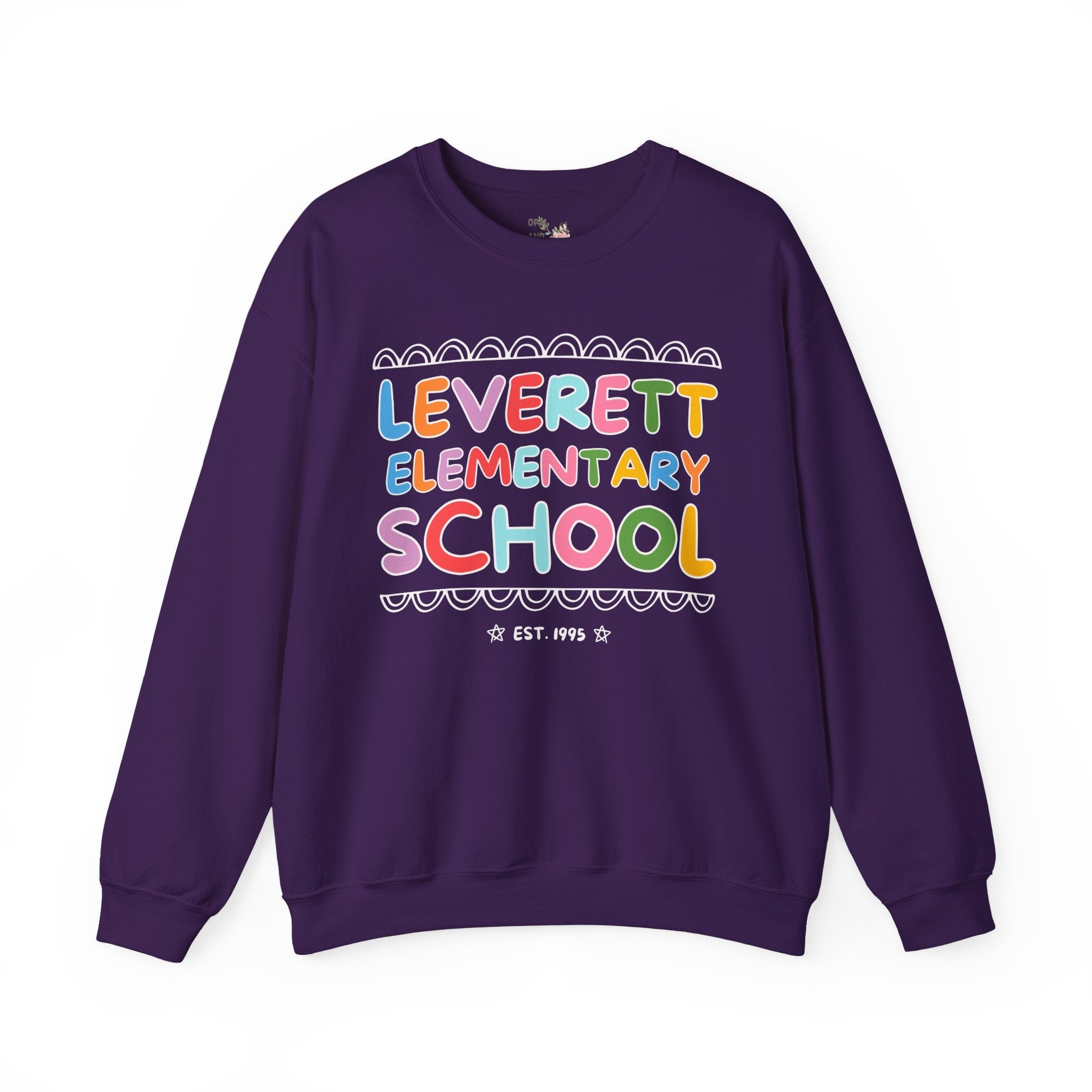 Leverett Elementary School Sweatshirt: Rainbow Letters | FPS + Opal and June Sweatshirt, Fayetteville Public Schools - Opal and June