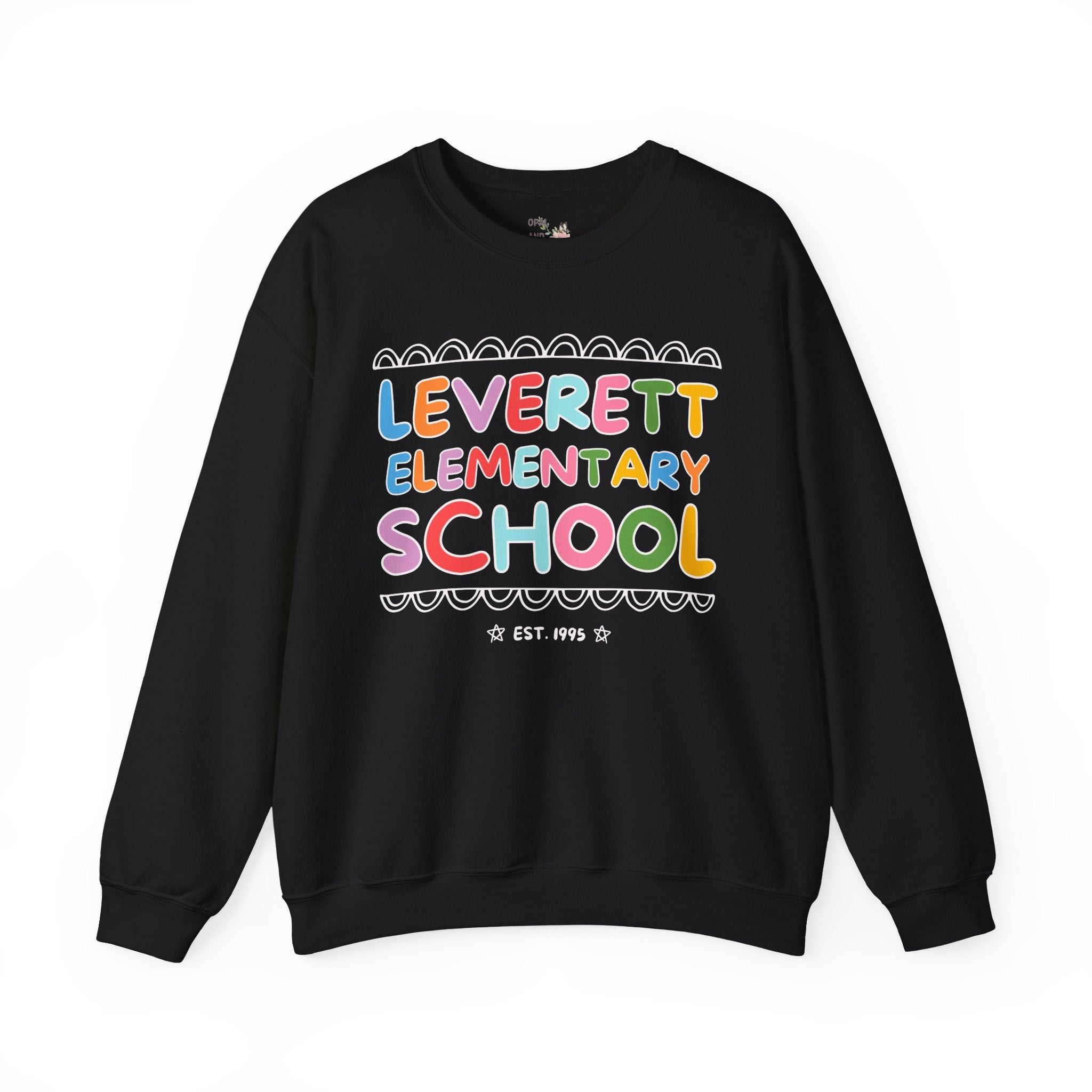 Leverett Elementary School Sweatshirt: Rainbow Letters | FPS + Opal and June Sweatshirt, Fayetteville Public Schools - Opal and June