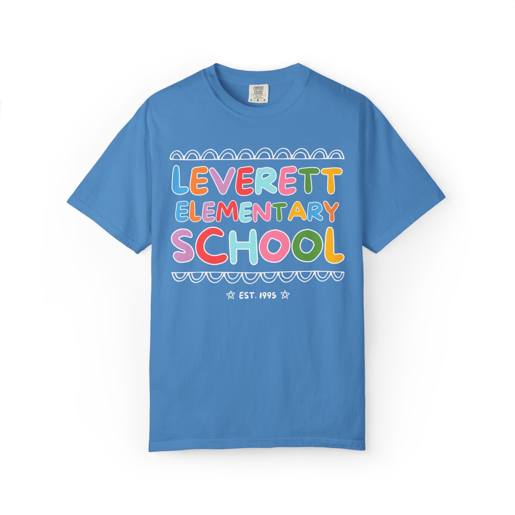Leverett Elementary School Tee Shirt: Rainbow Letters - Opal and June