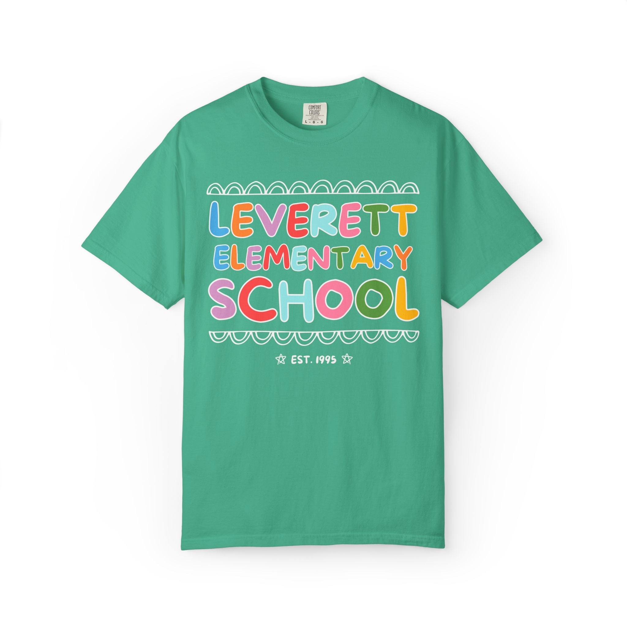 Leverett Elementary School Tee Shirt: Rainbow Letters - Opal and June