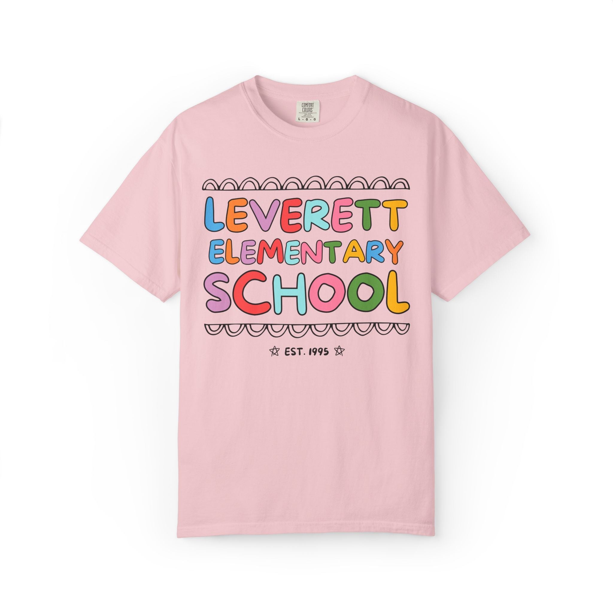 Leverett Elementary School Tee Shirt: Rainbow Letters - Opal and June
