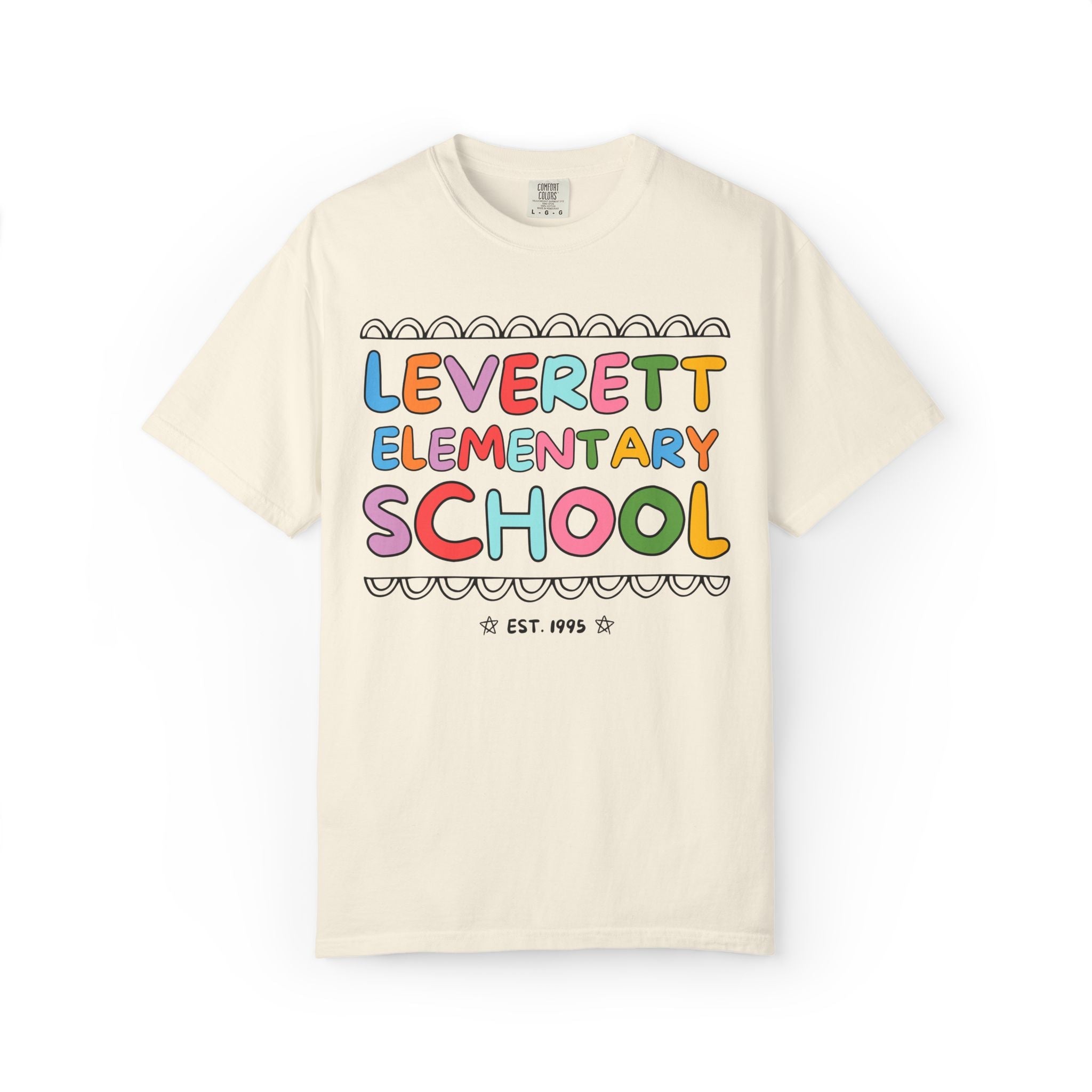 Leverett Elementary School Tee Shirt: Rainbow Letters - Opal and June