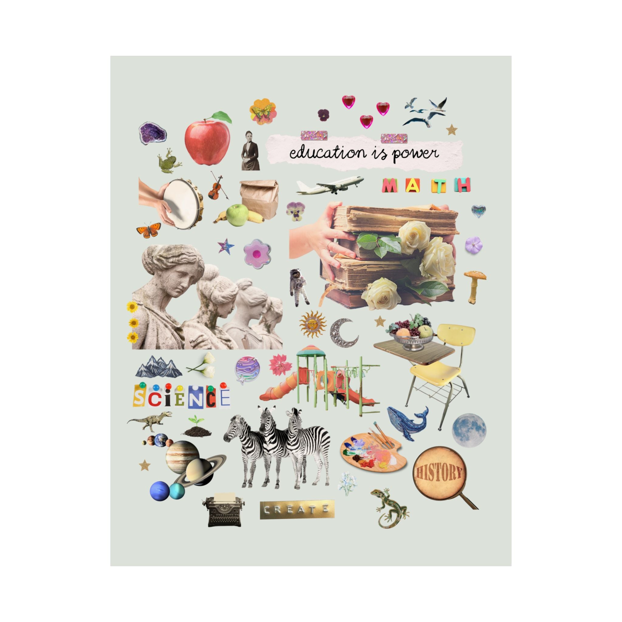 Light Academia Teacher Poster Print for Elementary Education Major, Aesthetic Floral Collage Gift for Mom or Science Teacher, Book Lover - Opal and June