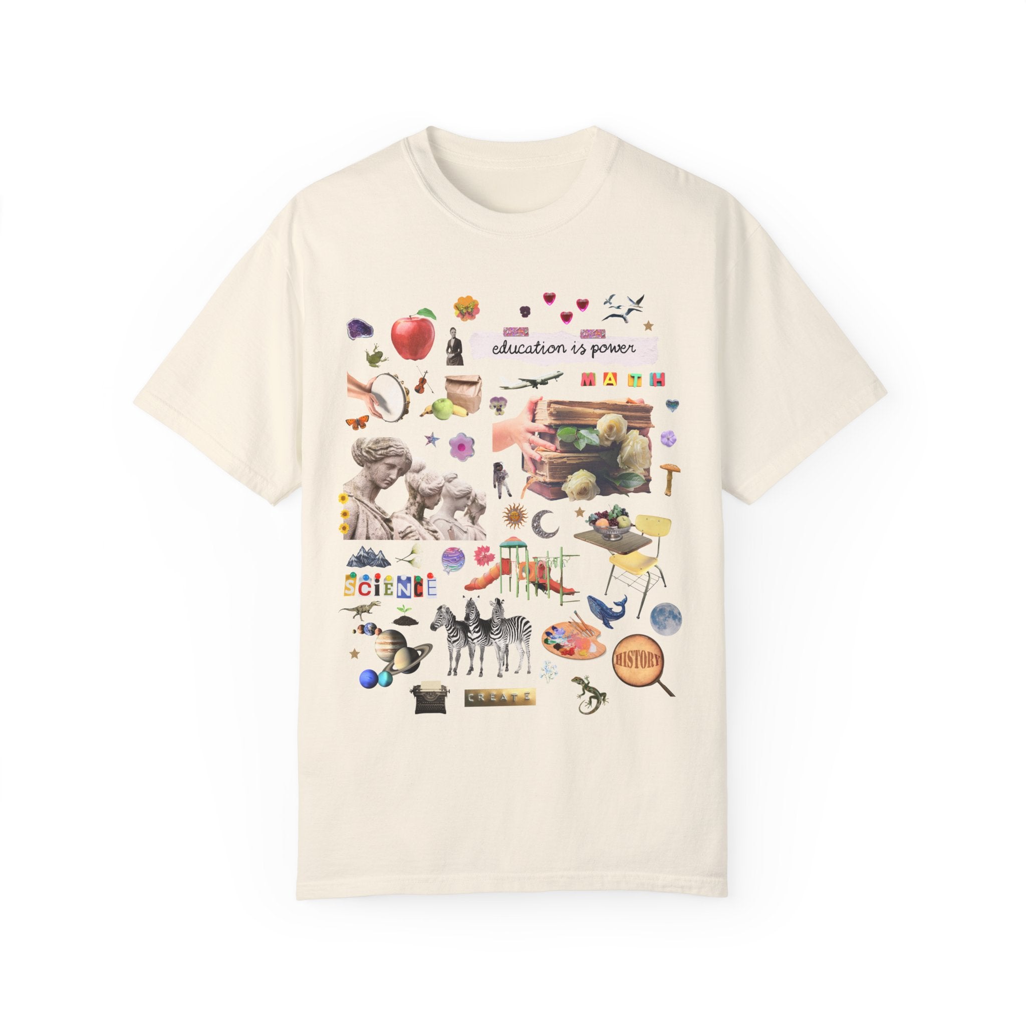 Light Academia Teacher Tee Shirt for Elementary Education Major, Aesthetic Floral Collage T-Shirt for Mom or Science Teacher, Book Lover Tee - Opal and June