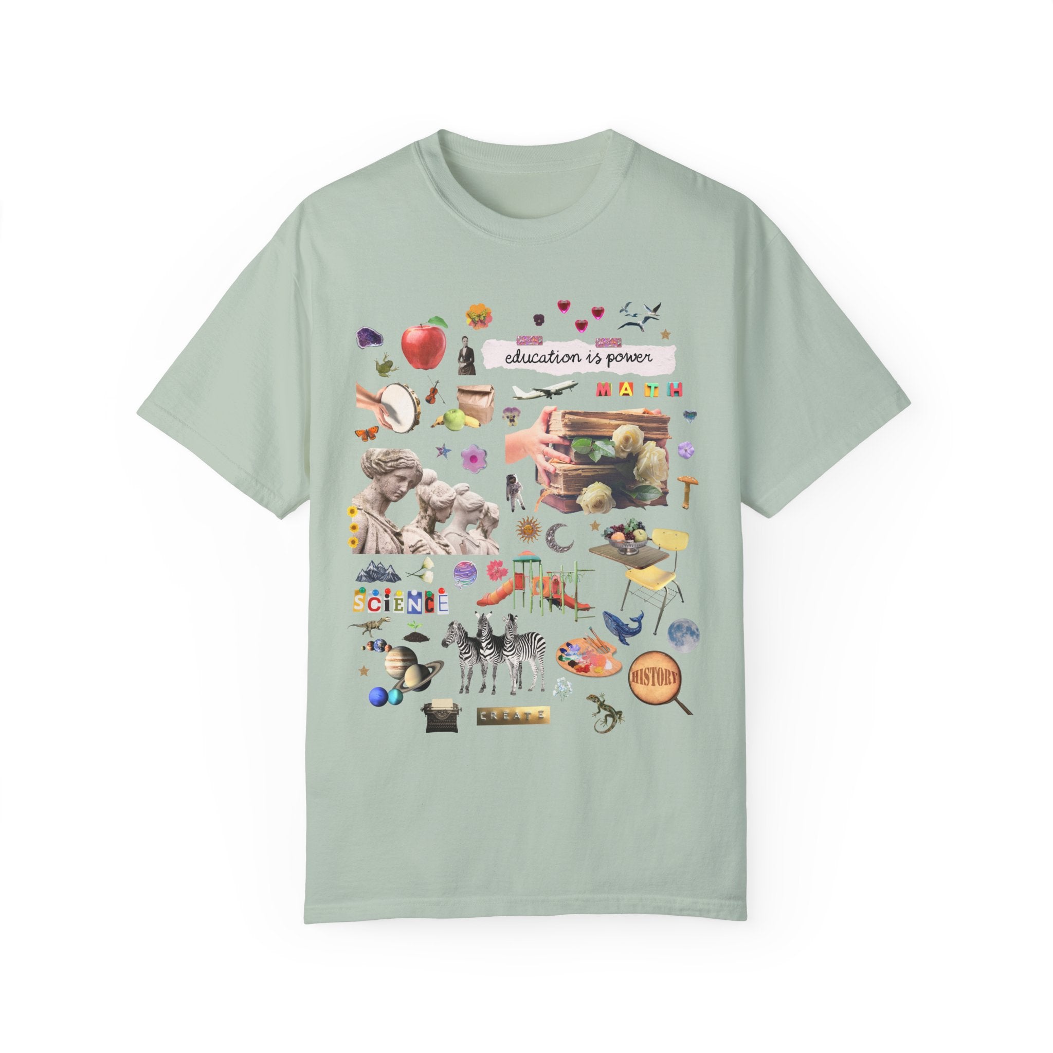 Light Academia Teacher Tee Shirt for Elementary Education Major, Aesthetic Floral Collage T-Shirt for Mom or Science Teacher, Book Lover Tee - Opal and June