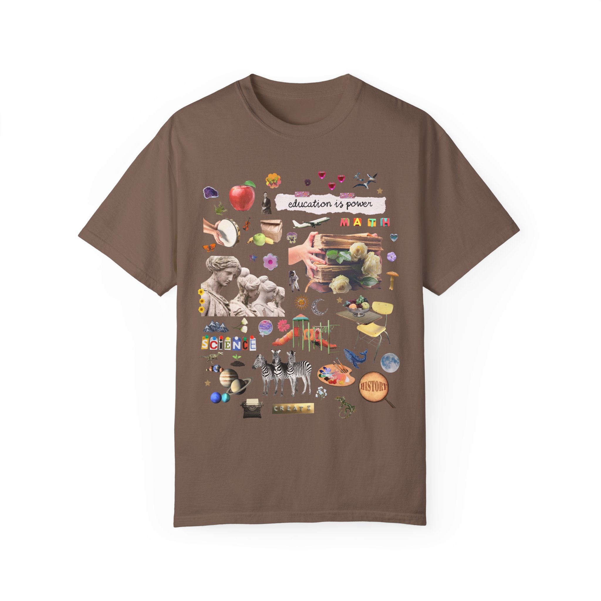 Light Academia Teacher Tee Shirt for Elementary Education Major, Aesthetic Floral Collage T-Shirt for Mom or Science Teacher, Book Lover Tee - Opal and June