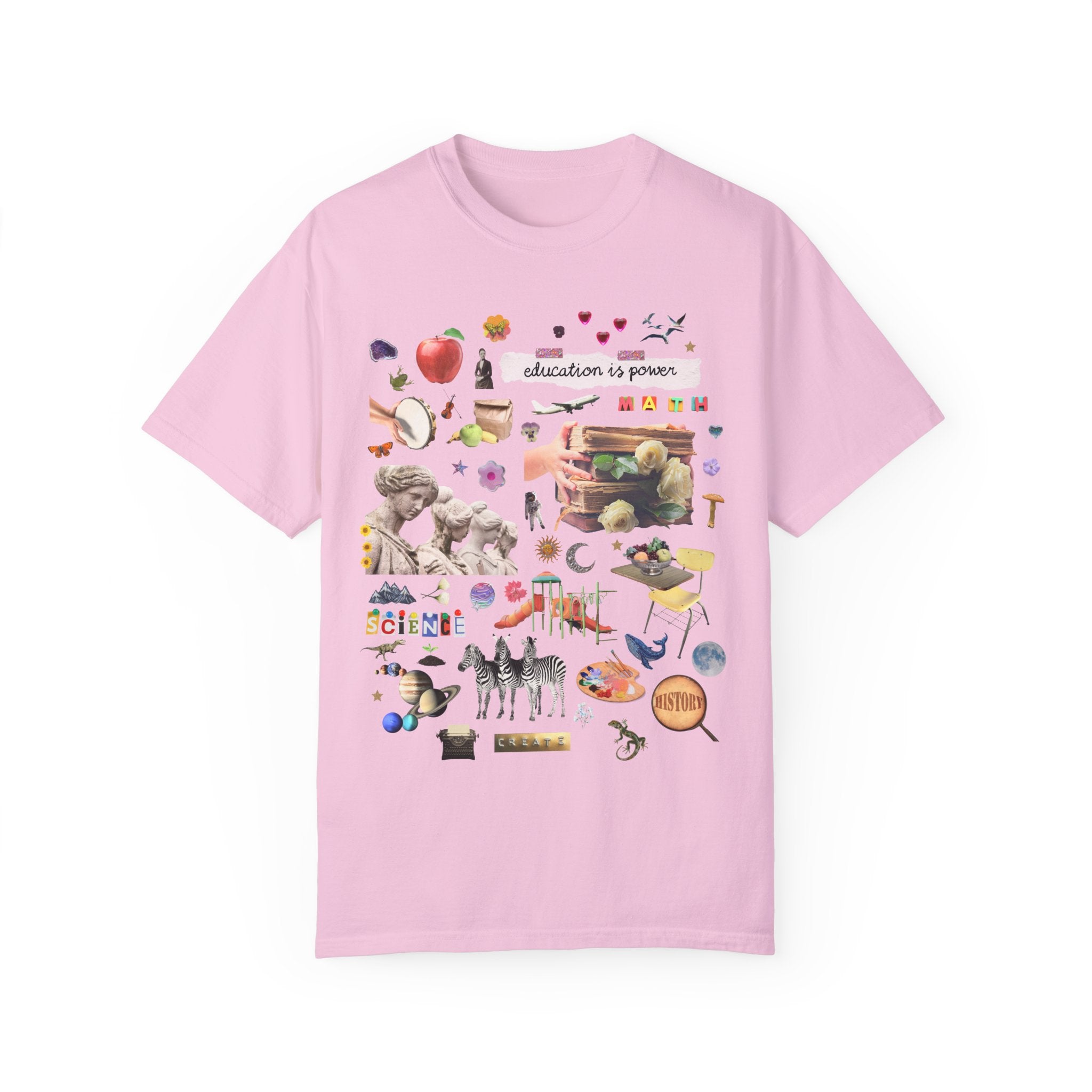 Light Academia Teacher Tee Shirt for Elementary Education Major, Aesthetic Floral Collage T-Shirt for Mom or Science Teacher, Book Lover Tee - Opal and June