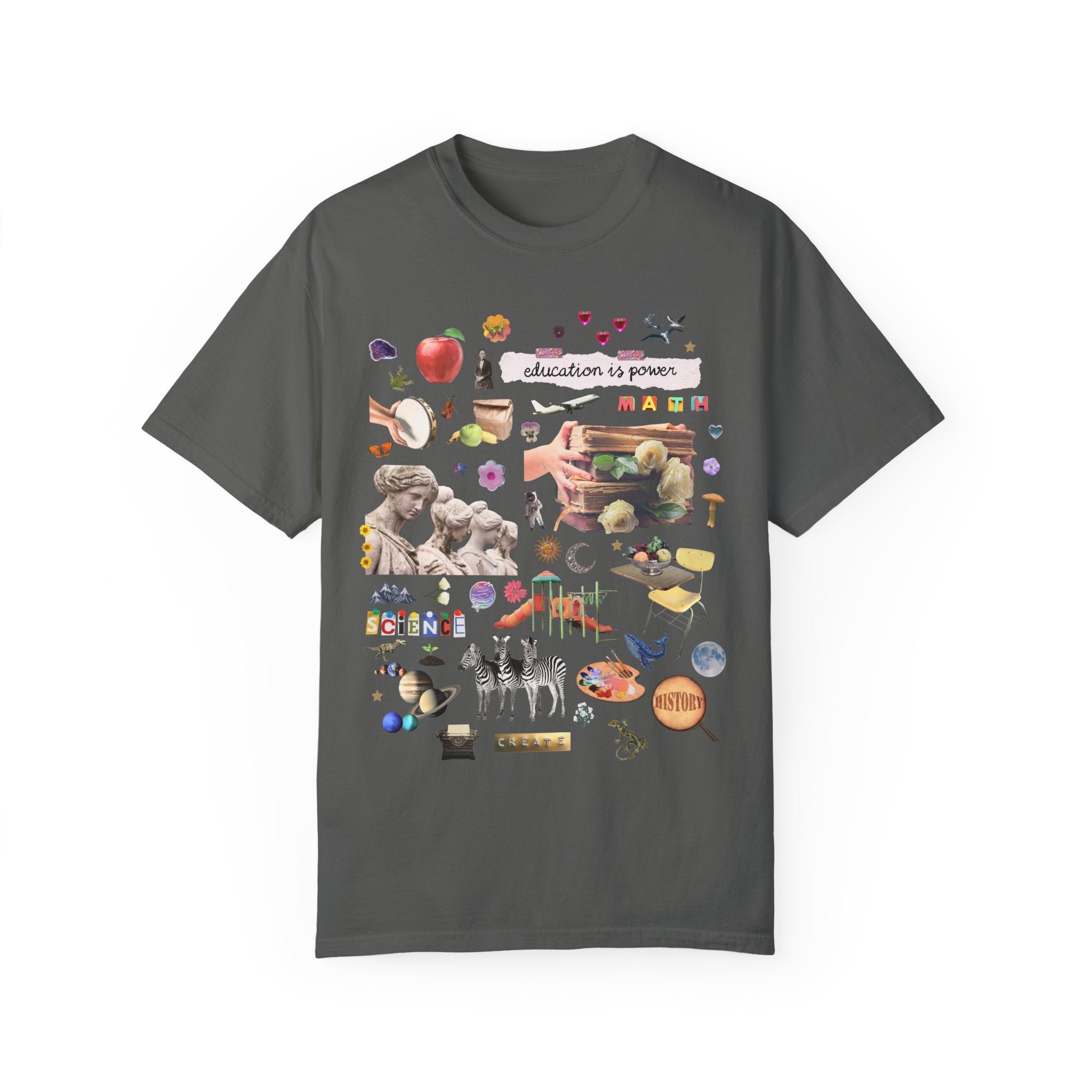 Light Academia Teacher Tee Shirt for Elementary Education Major, Aesthetic Floral Collage T-Shirt for Mom or Science Teacher, Book Lover Tee - Opal and June