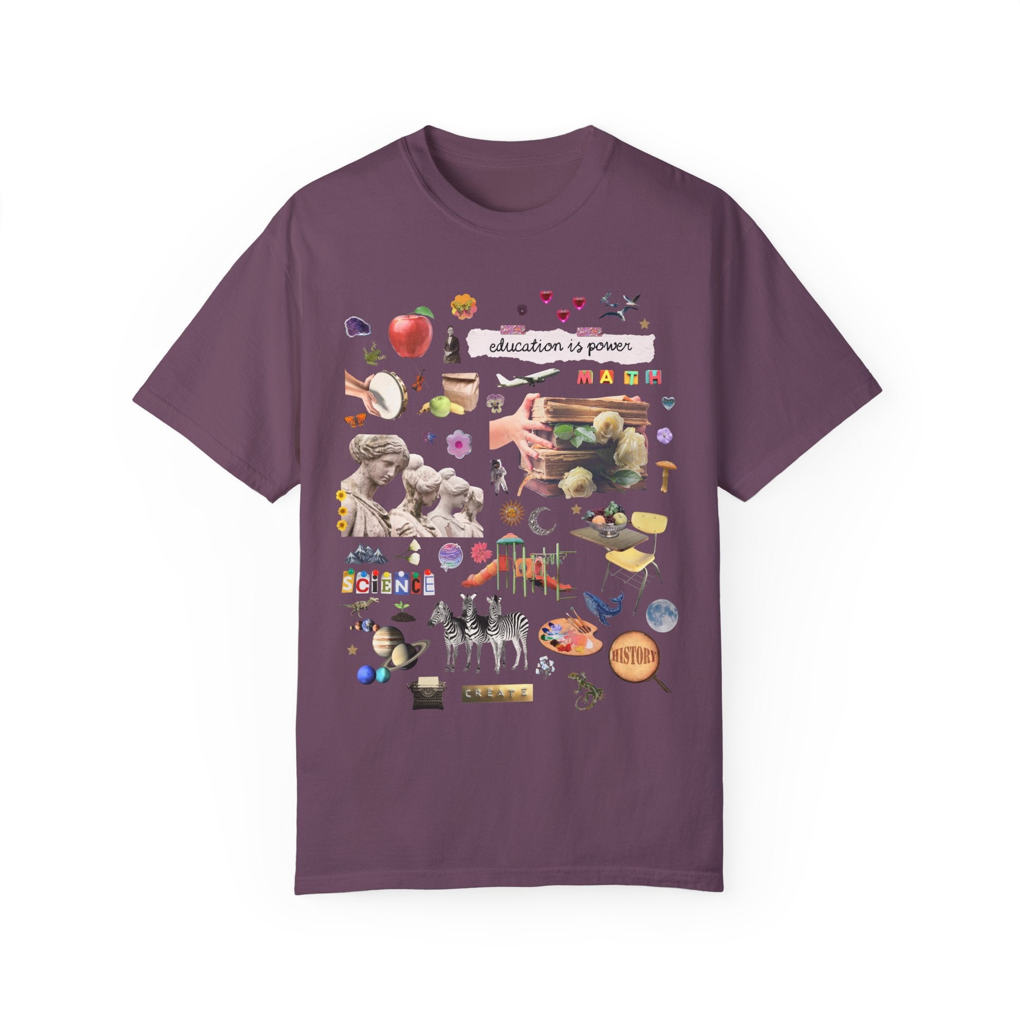 Light Academia Teacher Tee Shirt for Elementary Education Major, Aesthetic Floral Collage T-Shirt for Mom or Science Teacher, Book Lover Tee - Opal and June