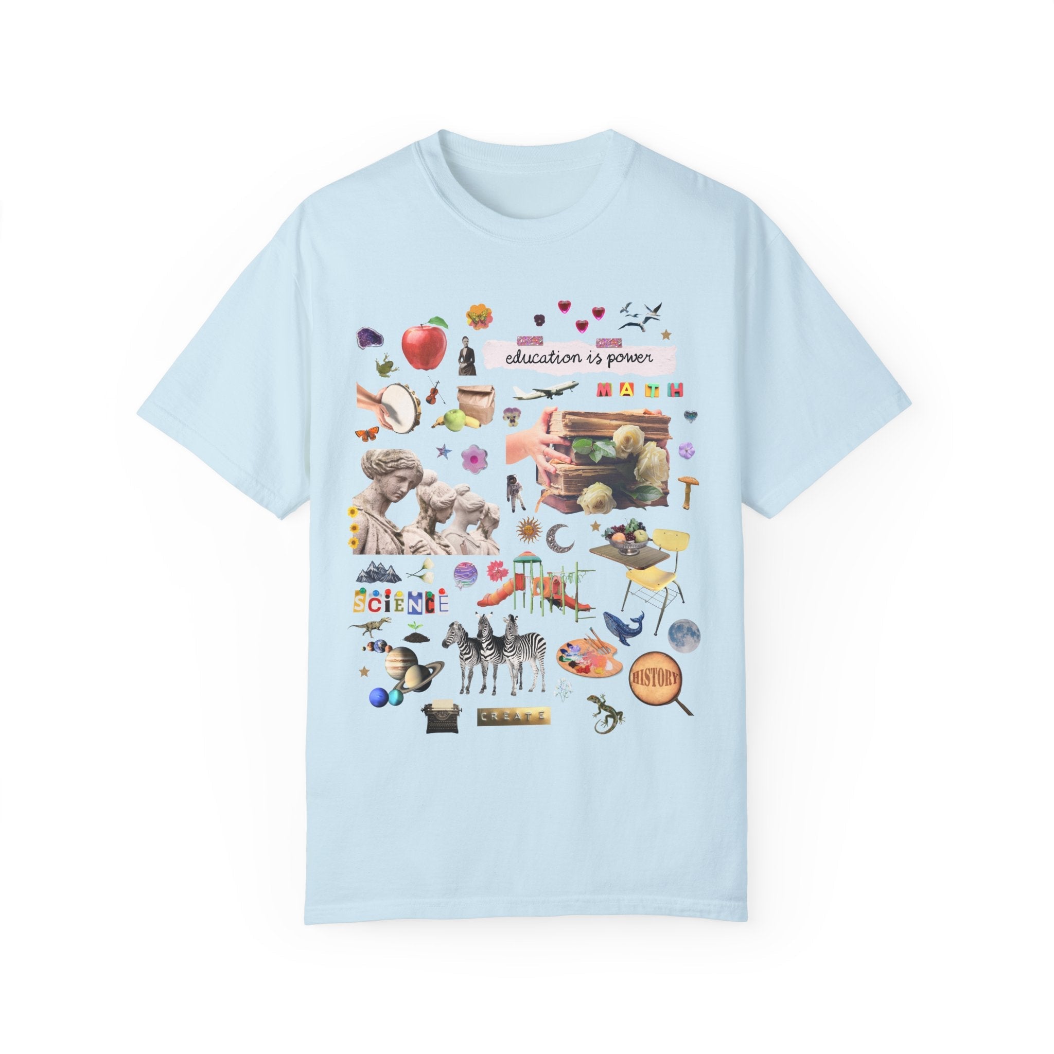 Light Academia Teacher Tee Shirt for Elementary Education Major, Aesthetic Floral Collage T-Shirt for Mom or Science Teacher, Book Lover Tee - Opal and June