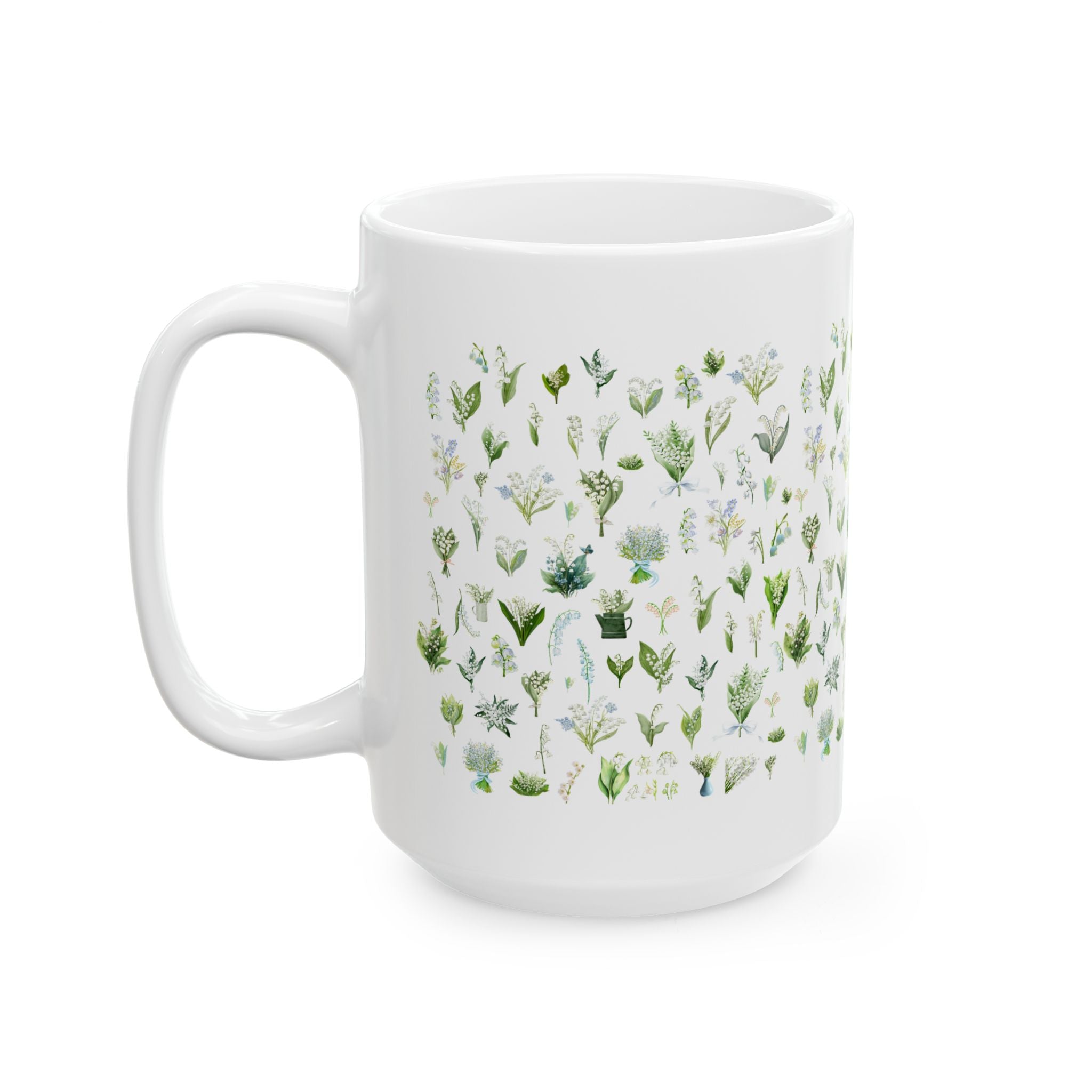 Lily of the Valley Flower 15 Oz Mug: Boho Goblincore Comfort Colors Mug, May Birth Month Flower, Cottagecore Garden Lover Mug for Birthday - Opal and June