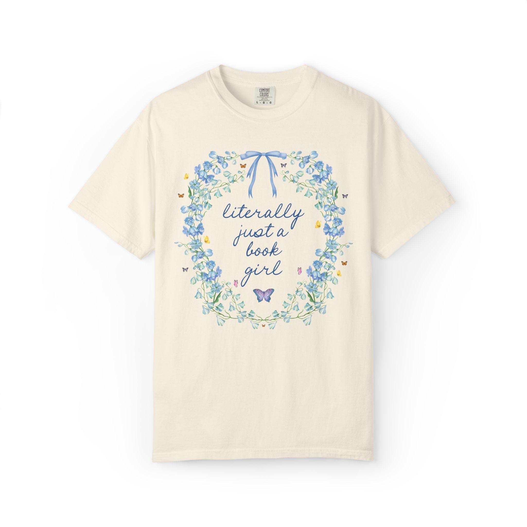 Literally Just a Book Girl Tee Shirt with Flowers: Cute Bookish Spring T-Shirt for Romance Reader, Literature Professor, English Major Gift - Opal and June