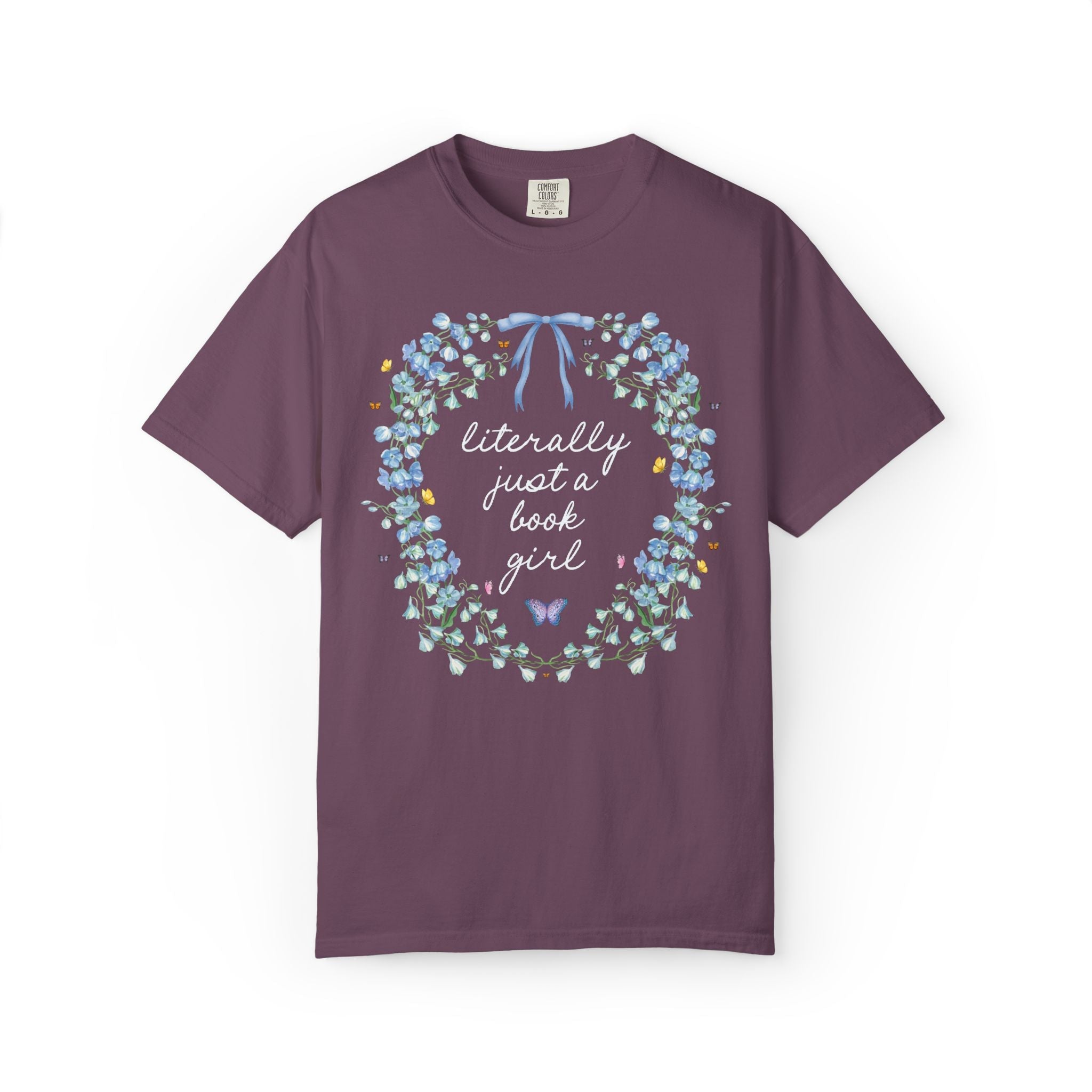 Literally Just a Book Girl Tee Shirt with Flowers: Cute Bookish Spring T-Shirt for Romance Reader, Literature Professor, English Major Gift - Opal and June