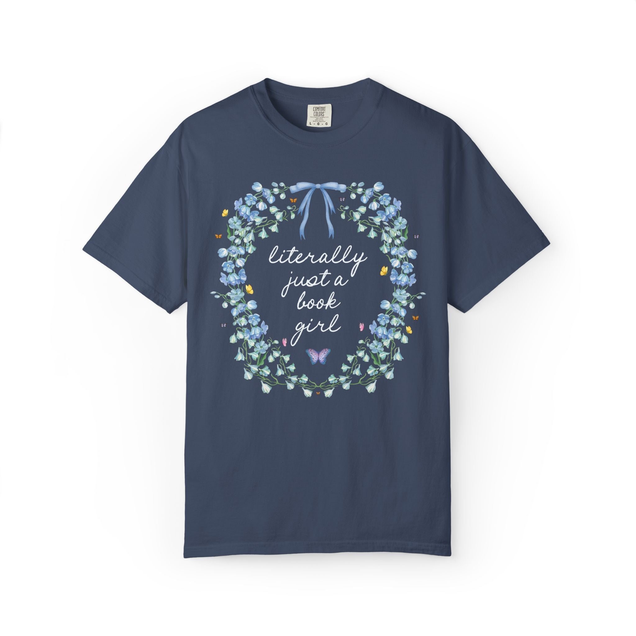 Literally Just a Book Girl Tee Shirt with Flowers: Cute Bookish Spring T-Shirt for Romance Reader, Literature Professor, English Major Gift - Opal and June
