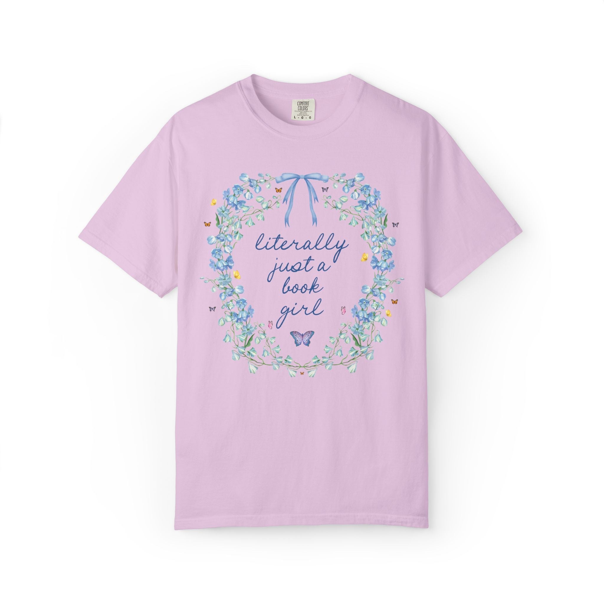 Literally Just a Book Girl Tee Shirt with Flowers: Cute Bookish Spring T-Shirt for Romance Reader, Literature Professor, English Major Gift - Opal and June