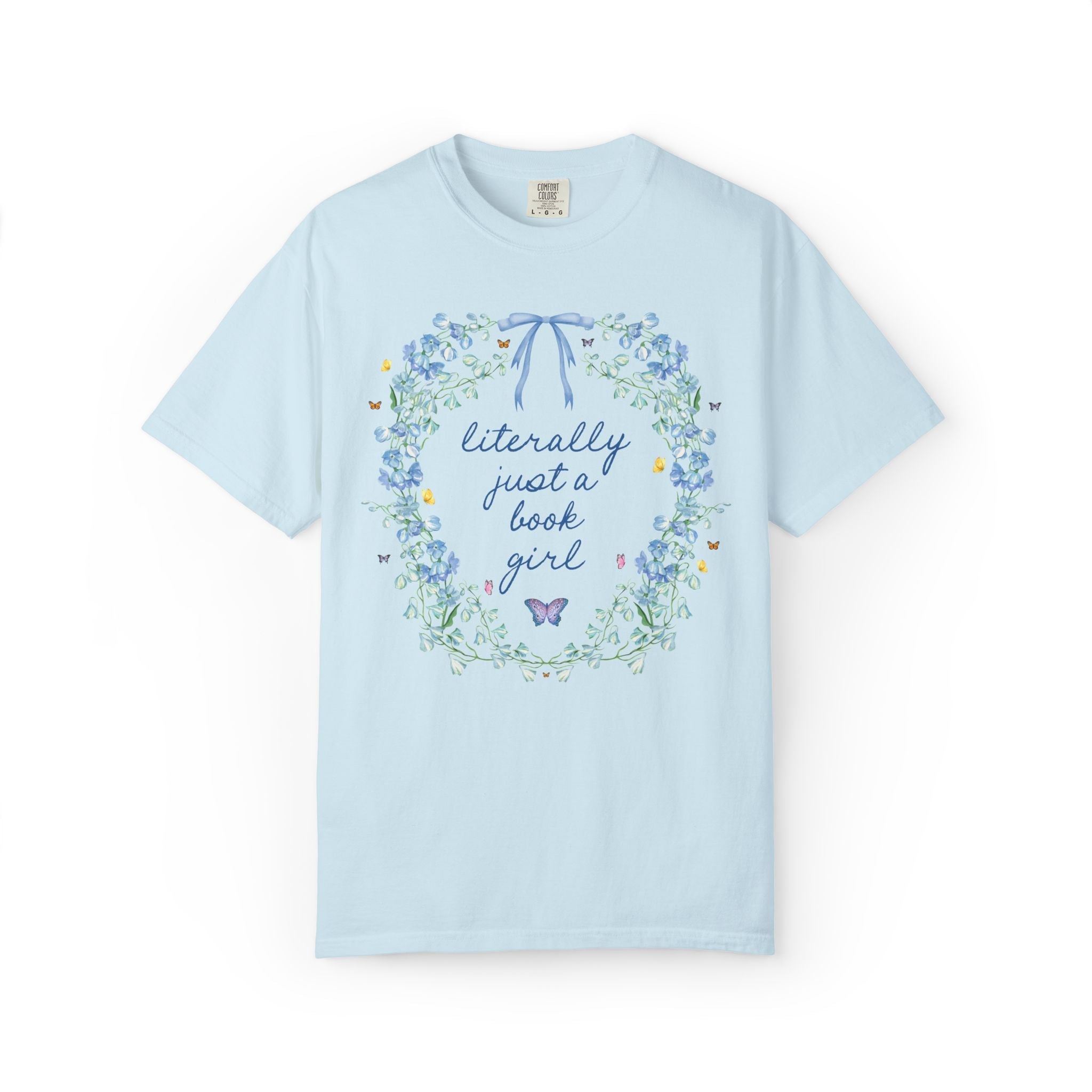 Literally Just a Book Girl Tee Shirt with Flowers: Cute Bookish Spring T-Shirt for Romance Reader, Literature Professor, English Major Gift - Opal and June