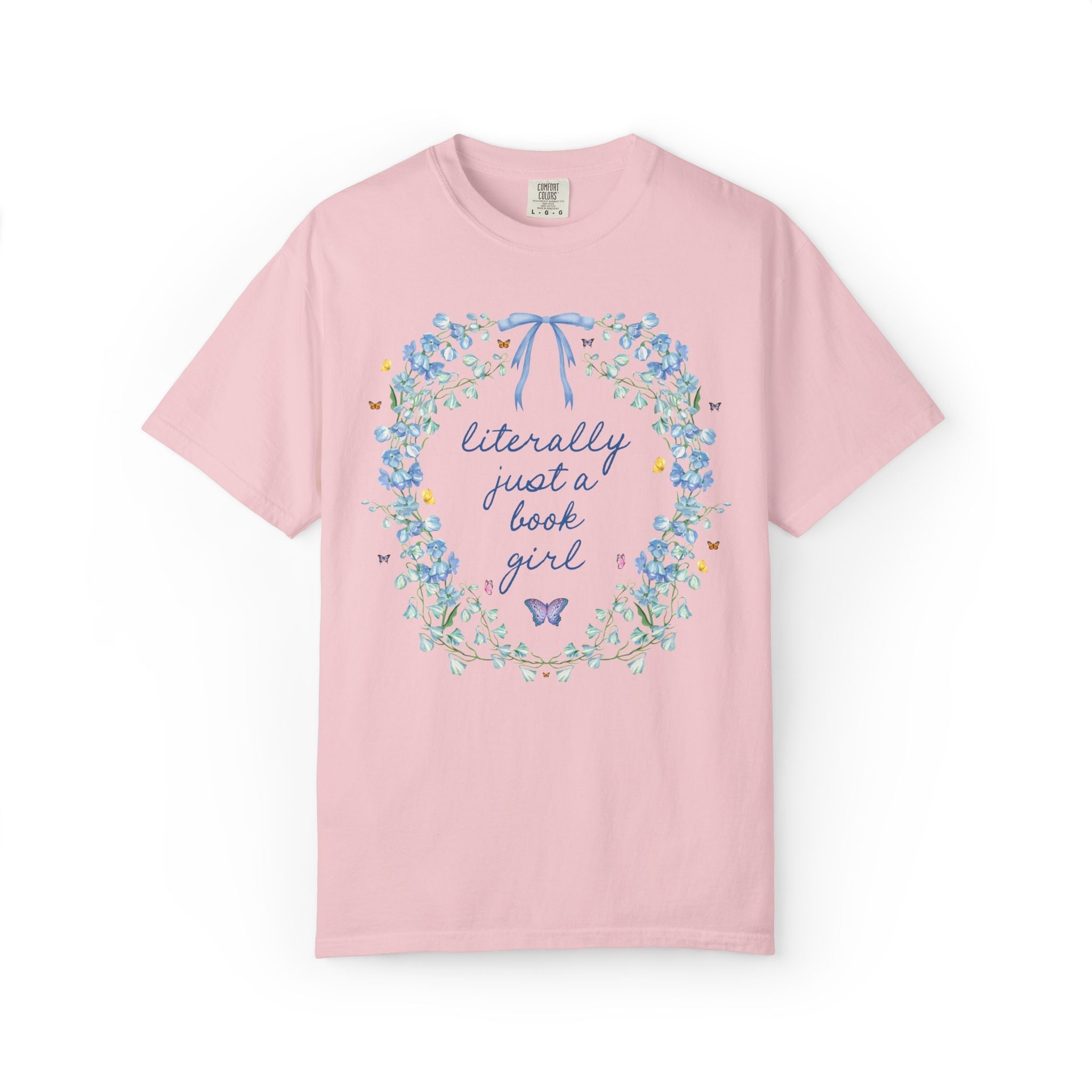 Literally Just a Book Girl Tee Shirt with Flowers: Cute Bookish Spring T-Shirt for Romance Reader, Literature Professor, English Major Gift - Opal and June