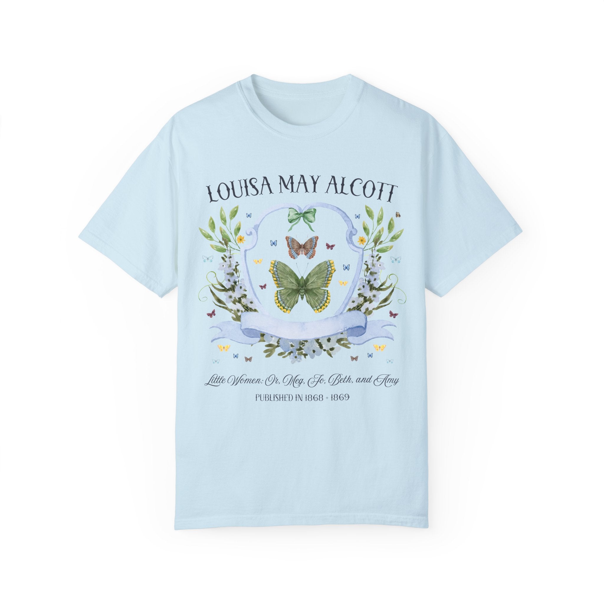 Little Women by Louisa May Alcott: Meg Jo Beth Amy, 19th Century American Literature, Book Lover Tee Shirt with Butterflies for Librarian - Opal and June