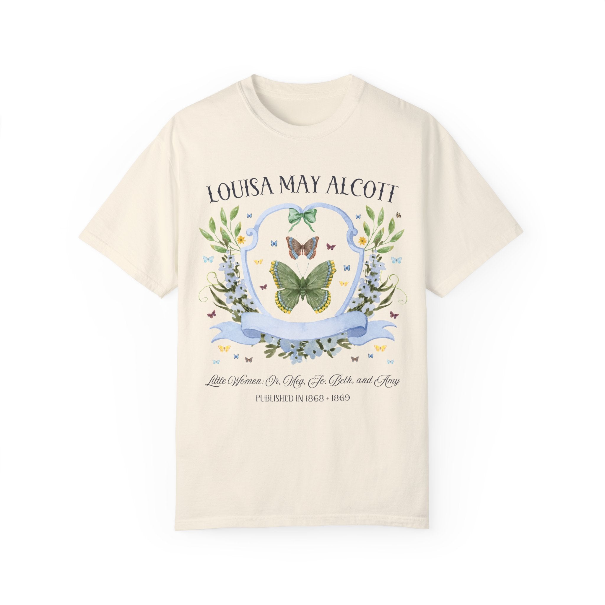 Little Women by Louisa May Alcott: Meg Jo Beth Amy, 19th Century American Literature, Book Lover Tee Shirt with Butterflies for Librarian - Opal and June