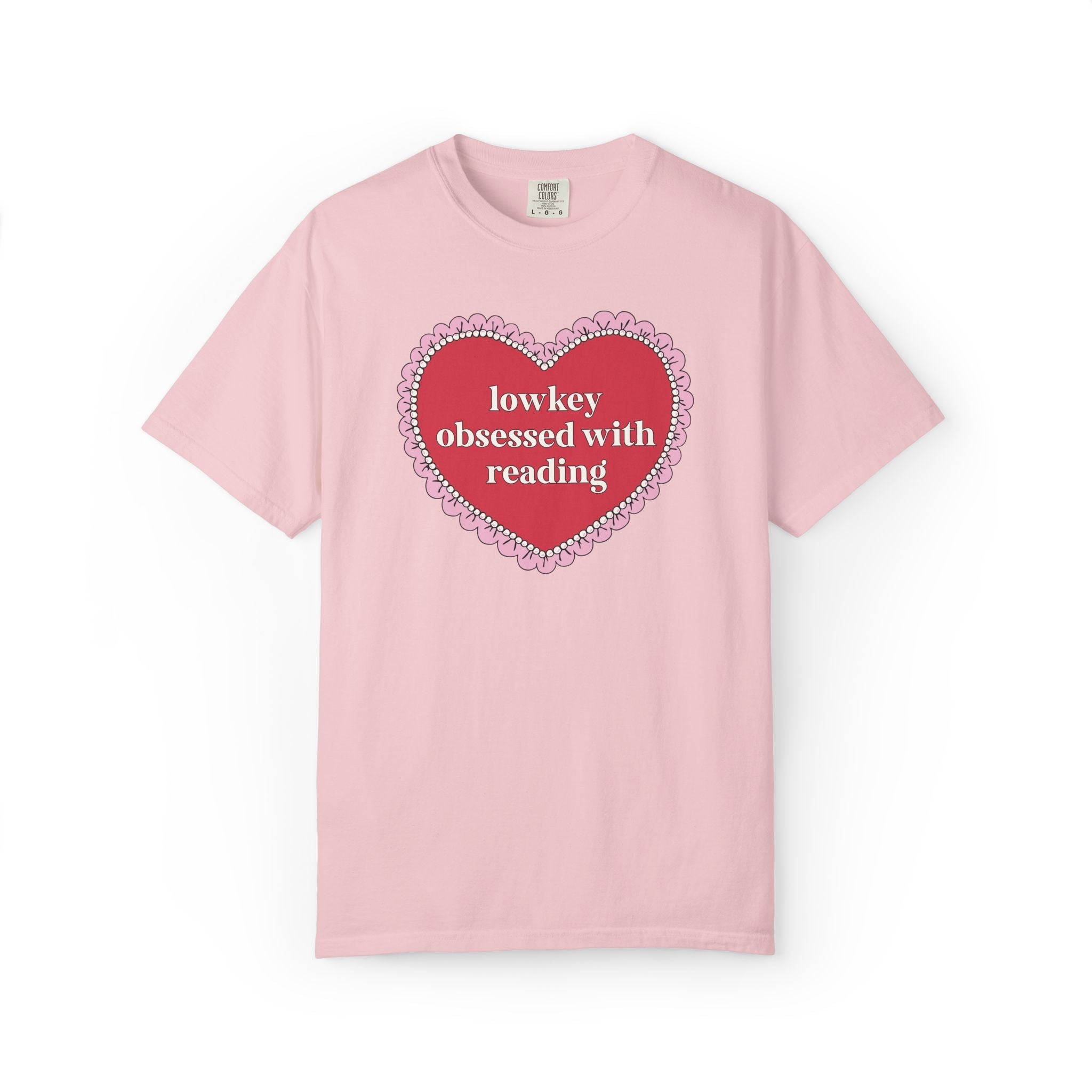 Lowkey Obsessed with Reading Book Lover T-Shirt with Heart, Cute Bookish Gift for Bookworm or Romance Reader, Reading Teacher Gift - Opal and June
