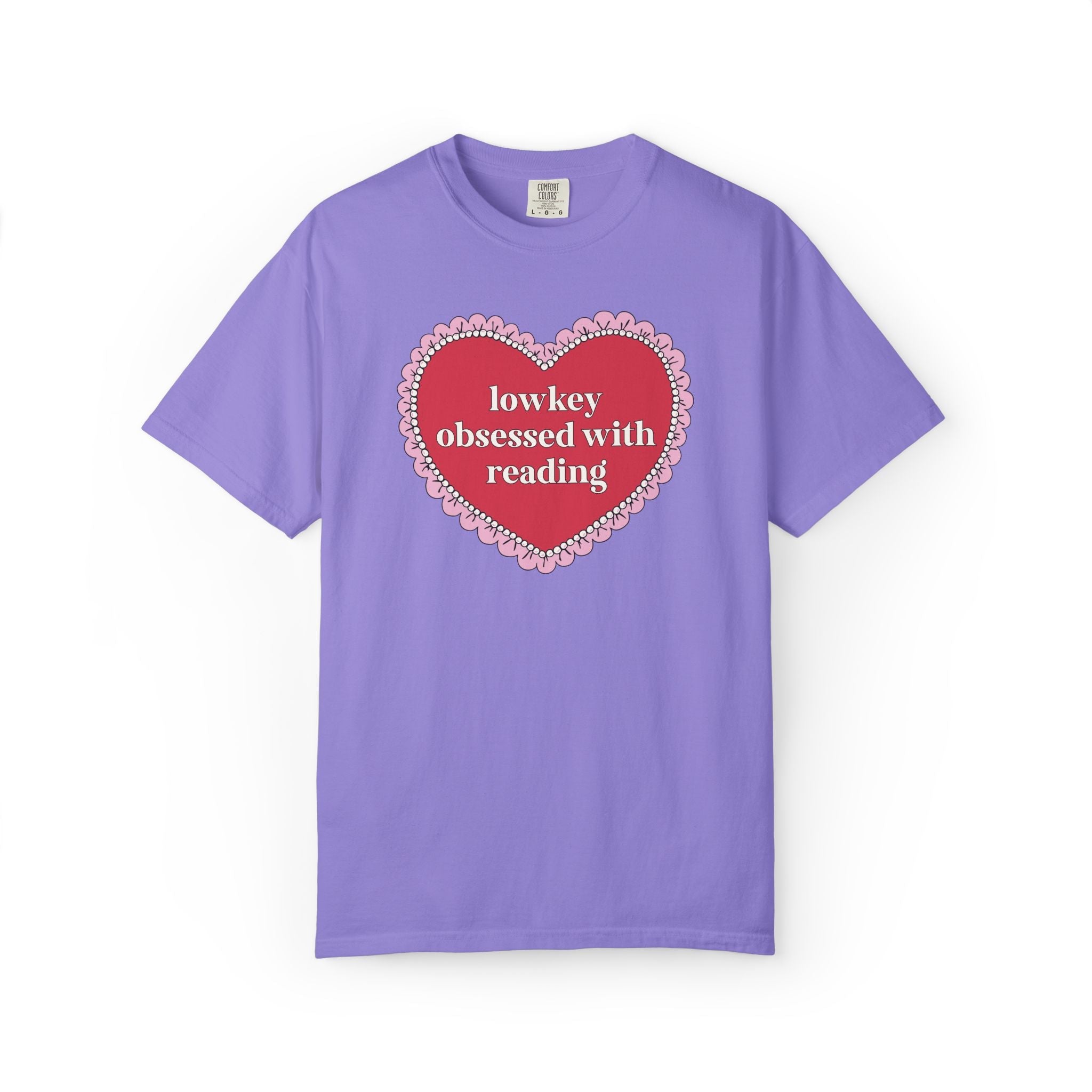 Lowkey Obsessed with Reading Book Lover T-Shirt with Heart, Cute Bookish Gift for Bookworm or Romance Reader, Reading Teacher Gift - Opal and June