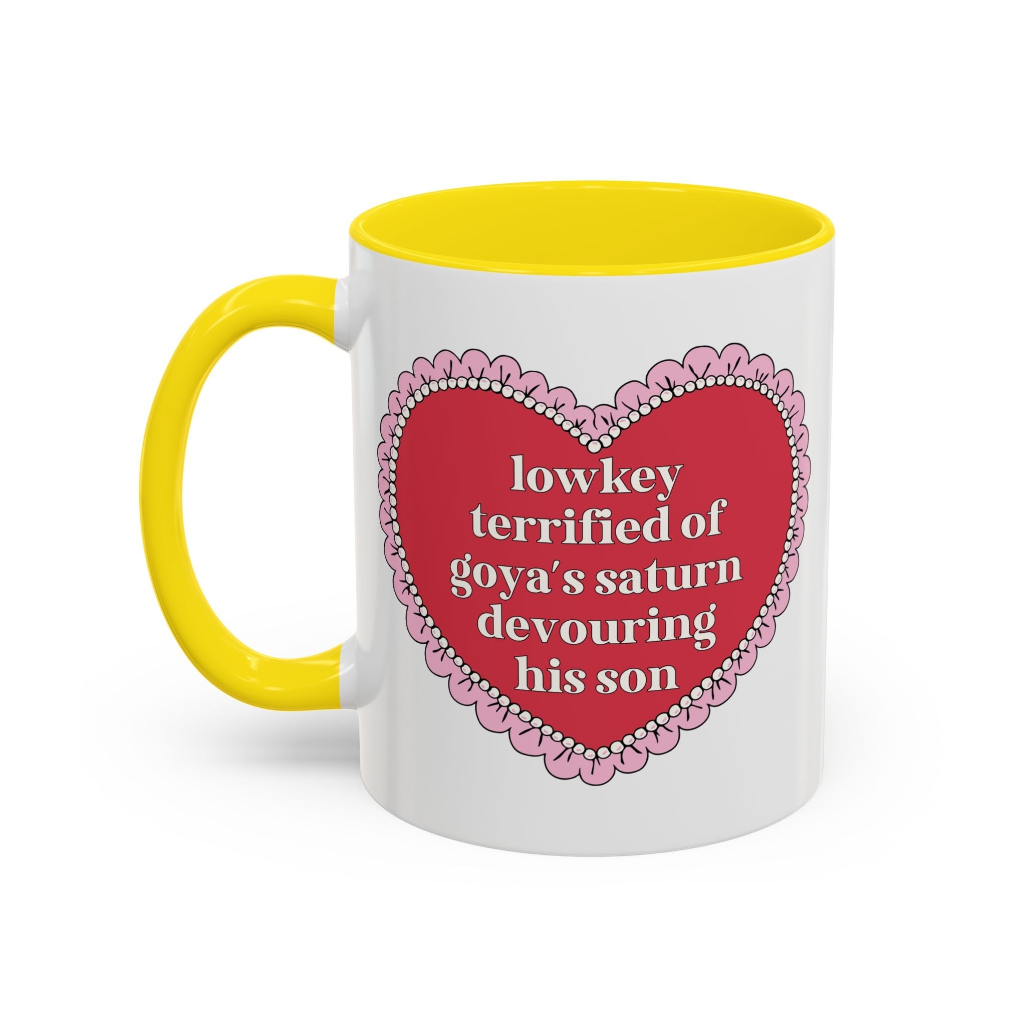 Lowkey Terrified of Goya's Saturn Devouring His Son Coffee Mug: 11 Oz Coffee Mug for Art History Lover, Silly and Cute Birthday Gift for Humanities Major - Opal and June