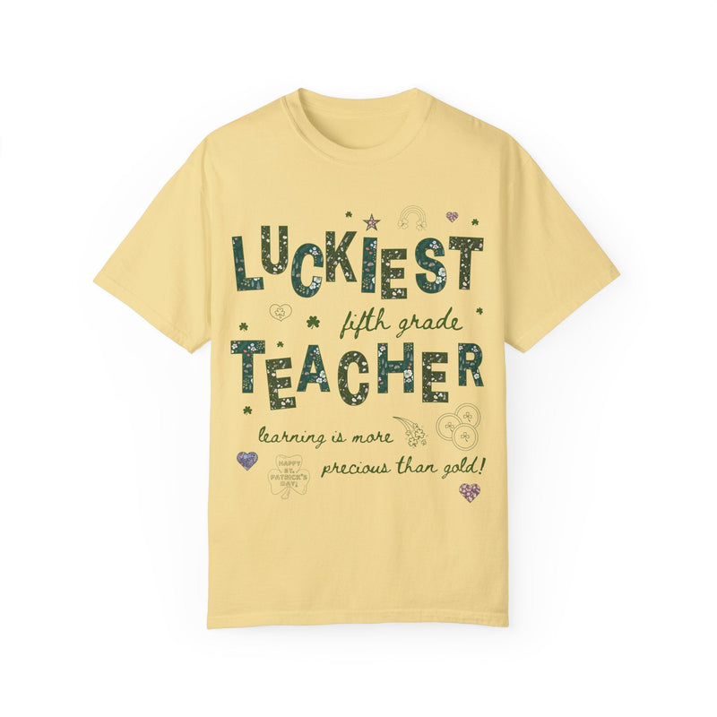 Luckiest Fifth Grade Teacher Tee Shirt for St Patrick's Day: Cute Floral T-Shirt with Doodles for Elementary Education Student Teacher - Opal and June