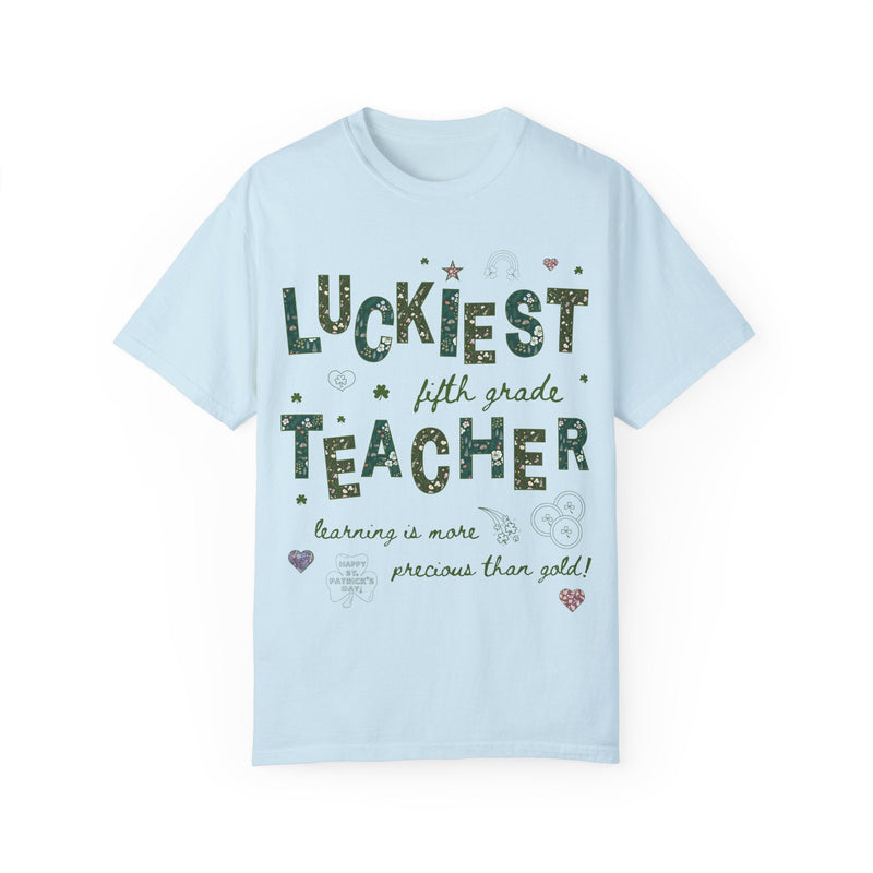 Luckiest Fifth Grade Teacher Tee Shirt for St Patrick's Day: Cute Floral T-Shirt with Doodles for Elementary Education Student Teacher - Opal and June