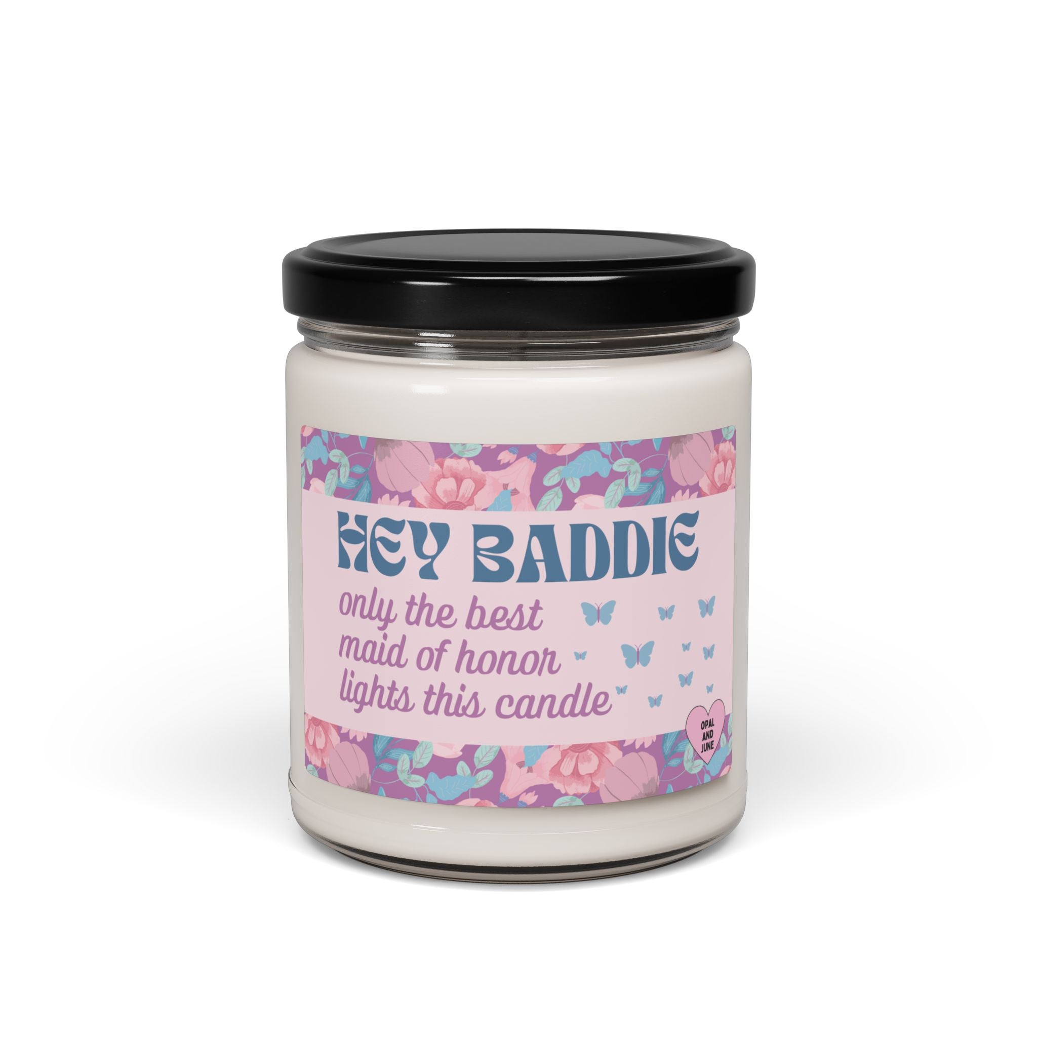 Maid of Honor Proposal Candle, Maid of Honor Who Loves Flowers: 9 Oz Soy Candle, Wedding Gift, Floral Cottagecore Candle with Butterflies - Opal and June