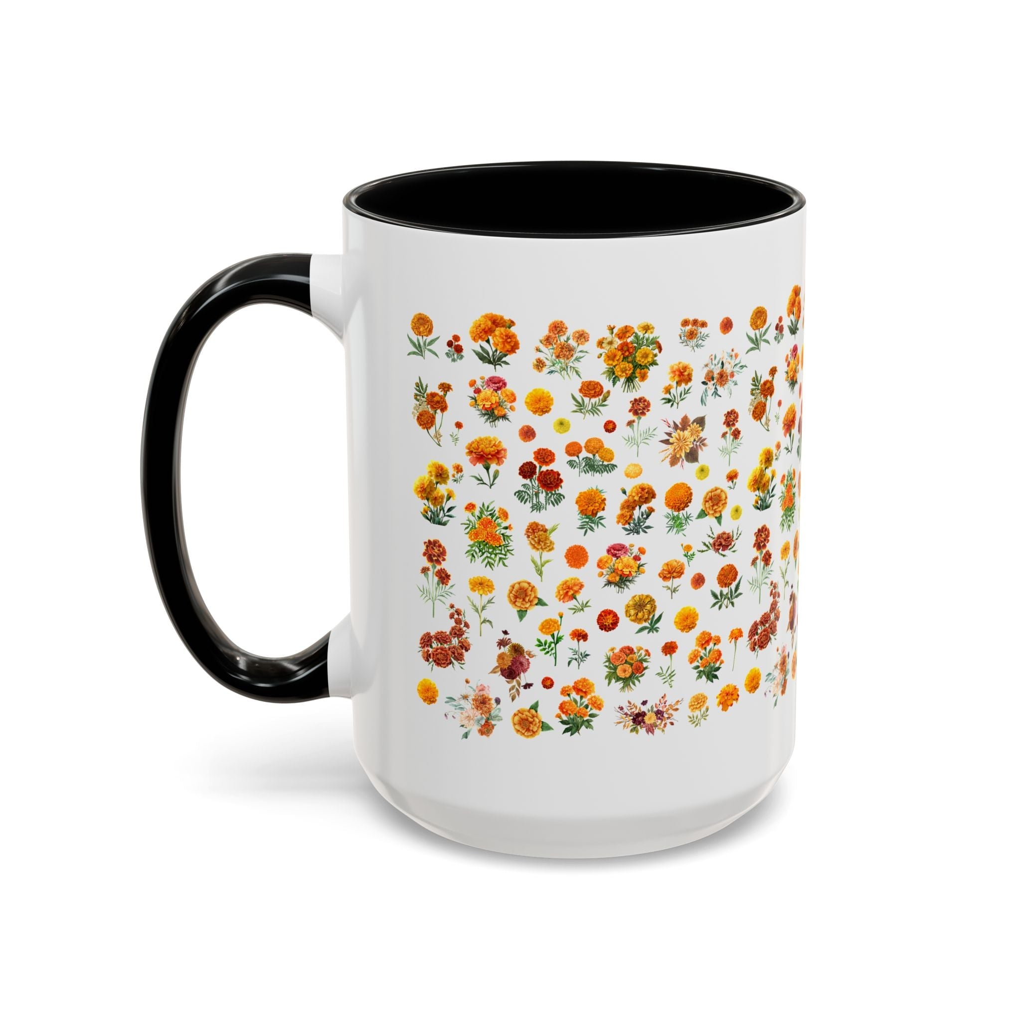 Marigold Flower Coffee Mug: Boho Goblincore Garden 15 Oz Mug, October Birth Month Flower, Cottagecore Garden Lover Cup for Friend's Birthday - Opal and June
