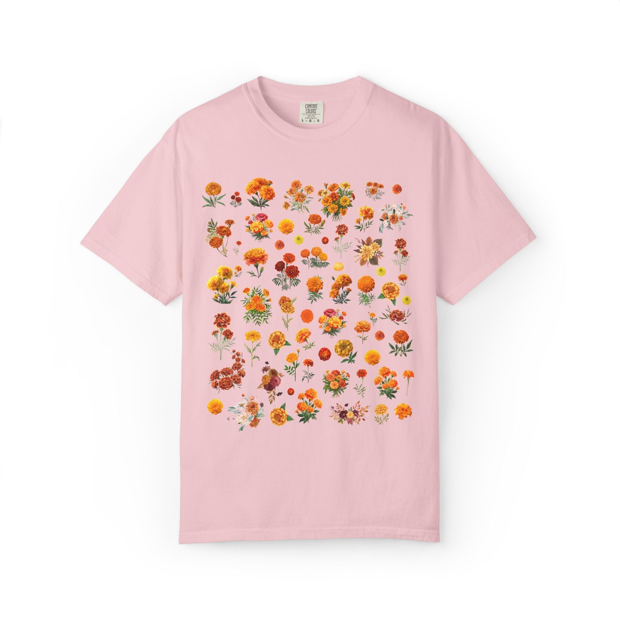 Marigold Flower Tee Shirt: Boho Goblincore Garden T-Shirt, October Birth Month Flower, Cottagecore Garden Lover Tee for Friend's Birthday - Opal and June