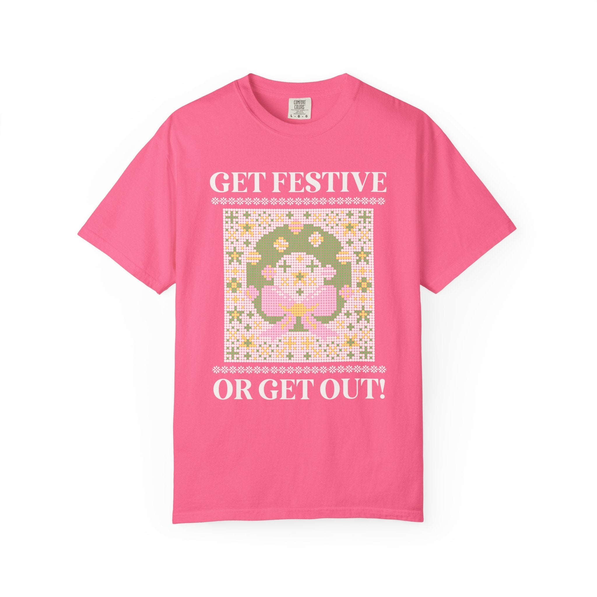 Matching Pastel Christmas Tee: Get Festive or Get Out! - Opal and June