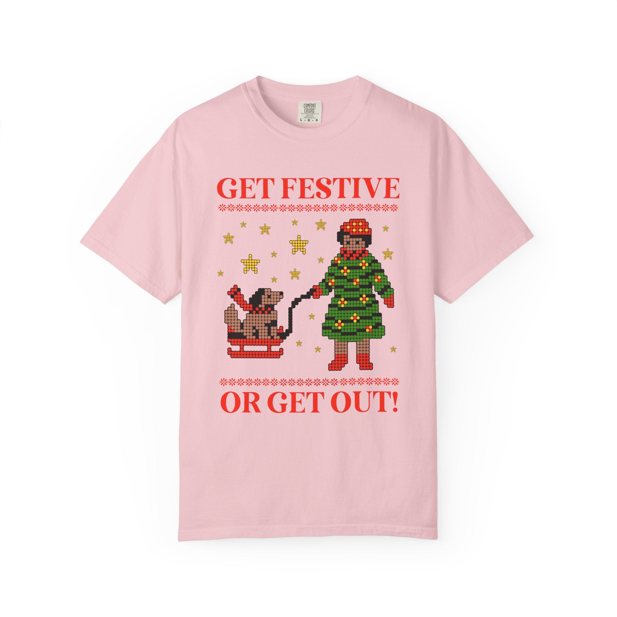 Matching Pastel Christmas Tee: Get Festive or Get Out! - Opal and June