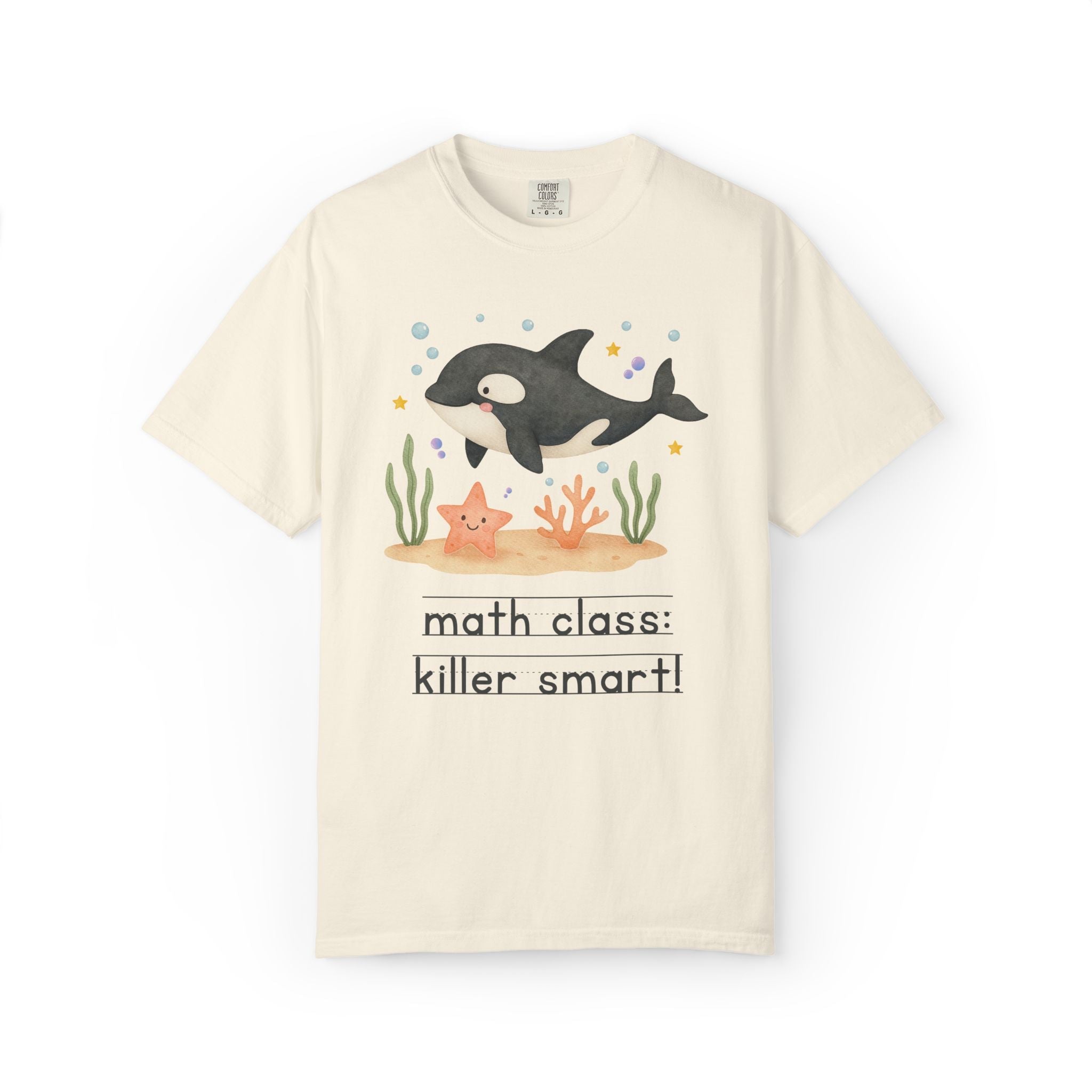 Math Class: Killer Smart Matching Teacher Tee Shirt for Back to School or Testing Day, Cute and Nostalgic Ocean Animal Orca Whale - Opal and June
