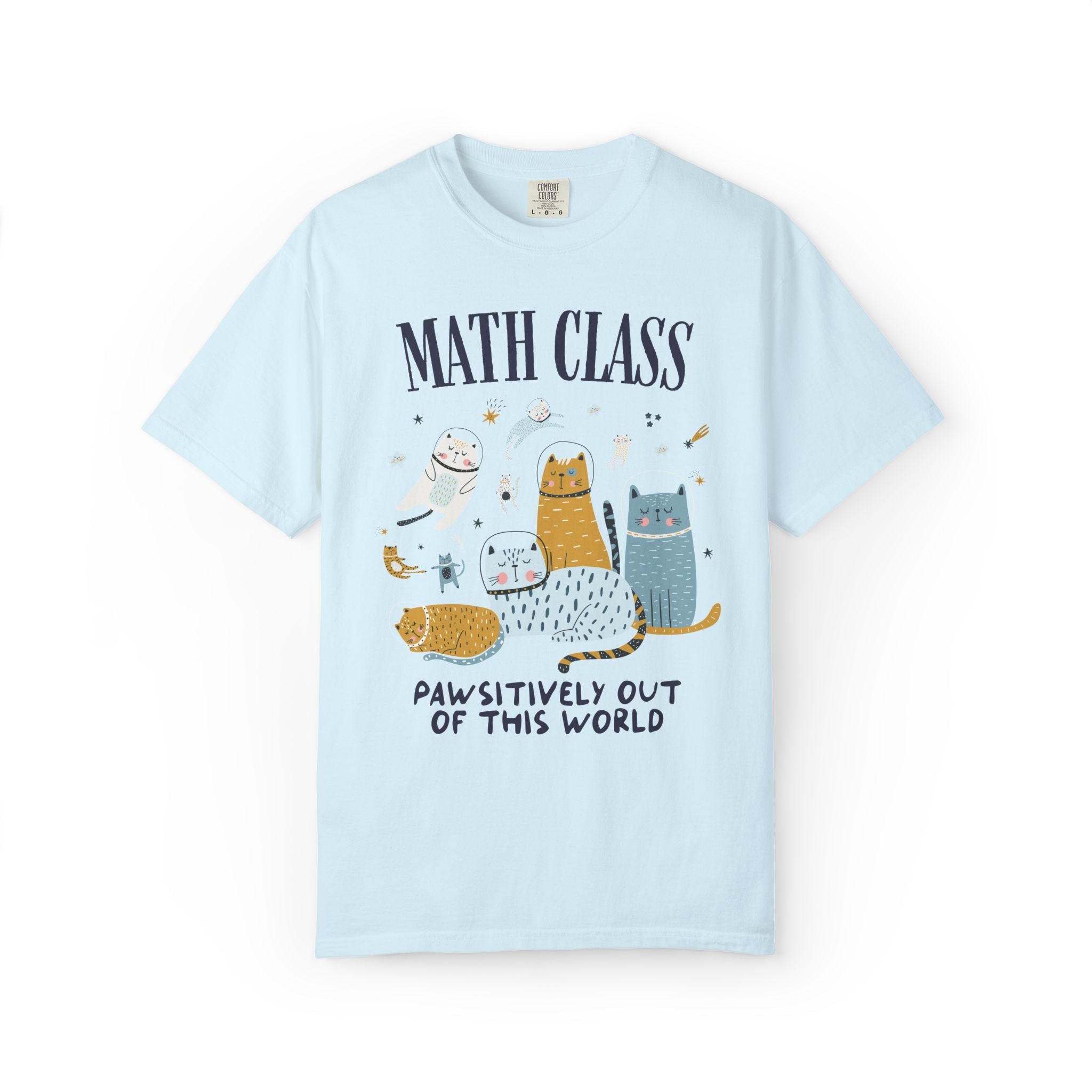 Math Teacher Space Cat Tee Shirt with Astronaut Kittens and Stars: Pawsitively Out of This World Teacher Team T-Shirt for Cat Lover - Opal and June