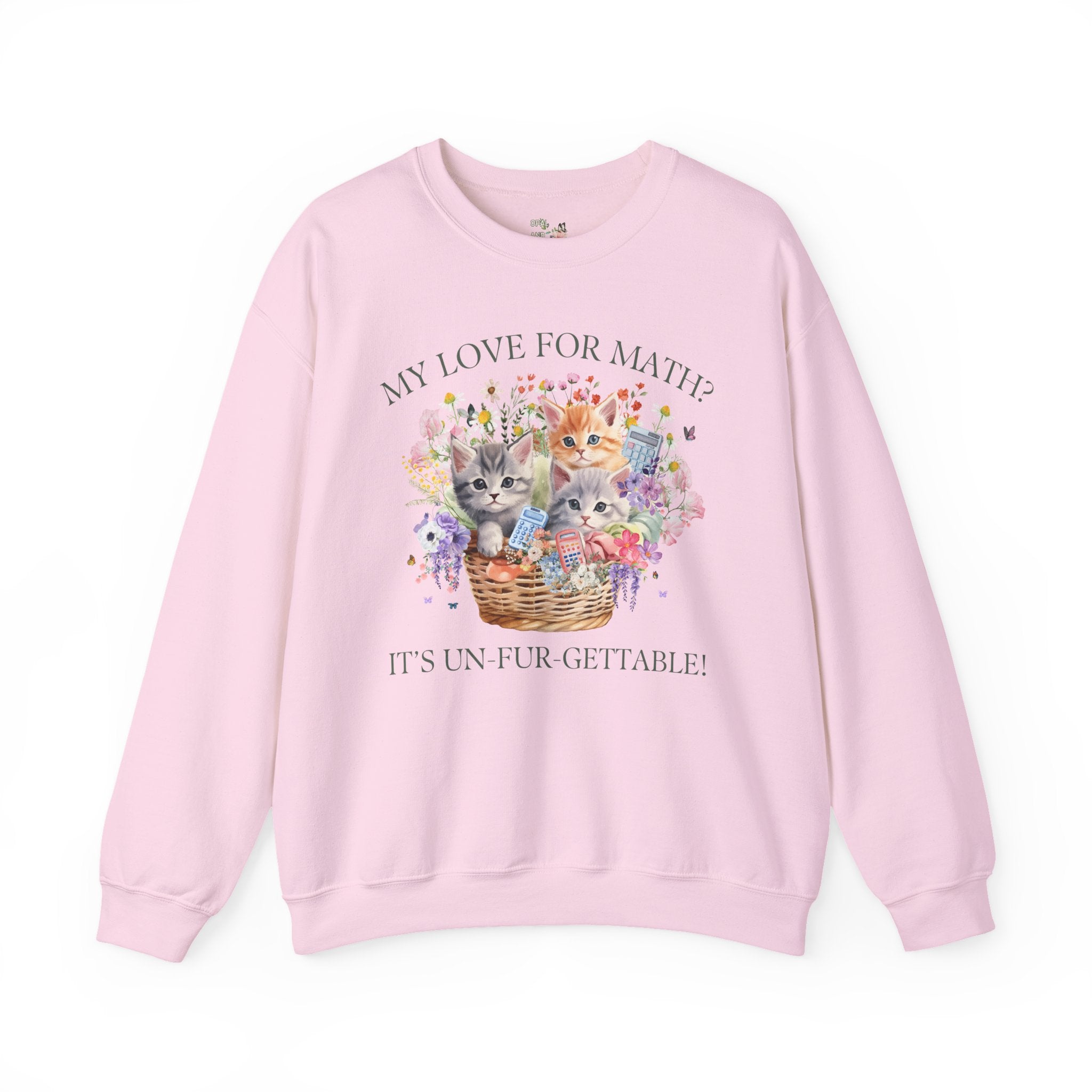 Math Teacher Sweatshirt, Middle School Teacher Cat Mom or Cat Dad Who Loves Math and Flowers, Funny Saying Crewneck, Teacher Appreciation - Opal and June