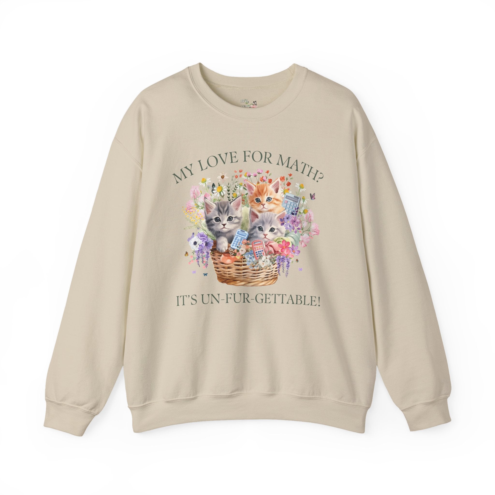 Math Teacher Sweatshirt, Middle School Teacher Cat Mom or Cat Dad Who Loves Math and Flowers, Funny Saying Crewneck, Teacher Appreciation - Opal and June