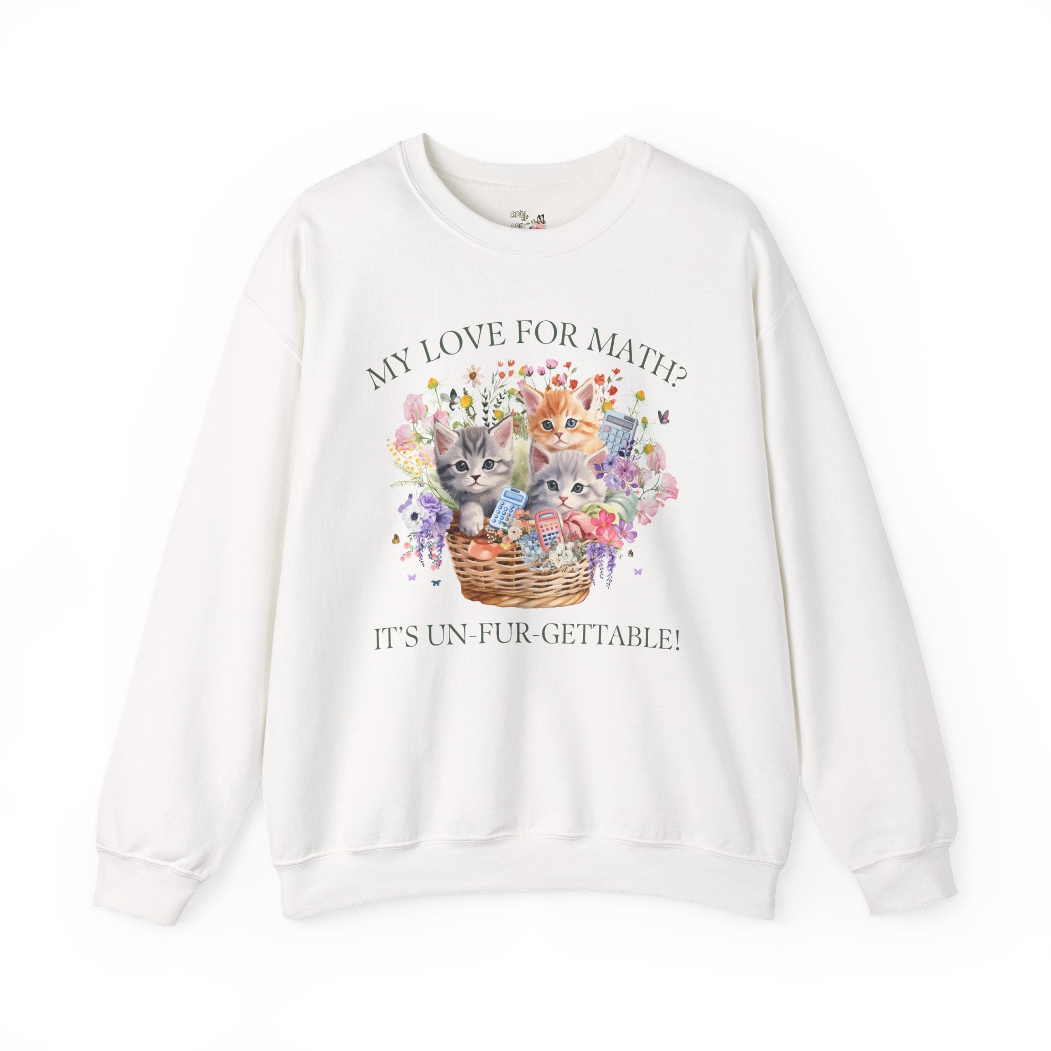 Math Teacher Sweatshirt, Middle School Teacher Cat Mom or Cat Dad Who Loves Math and Flowers, Funny Saying Crewneck, Teacher Appreciation - Opal and June