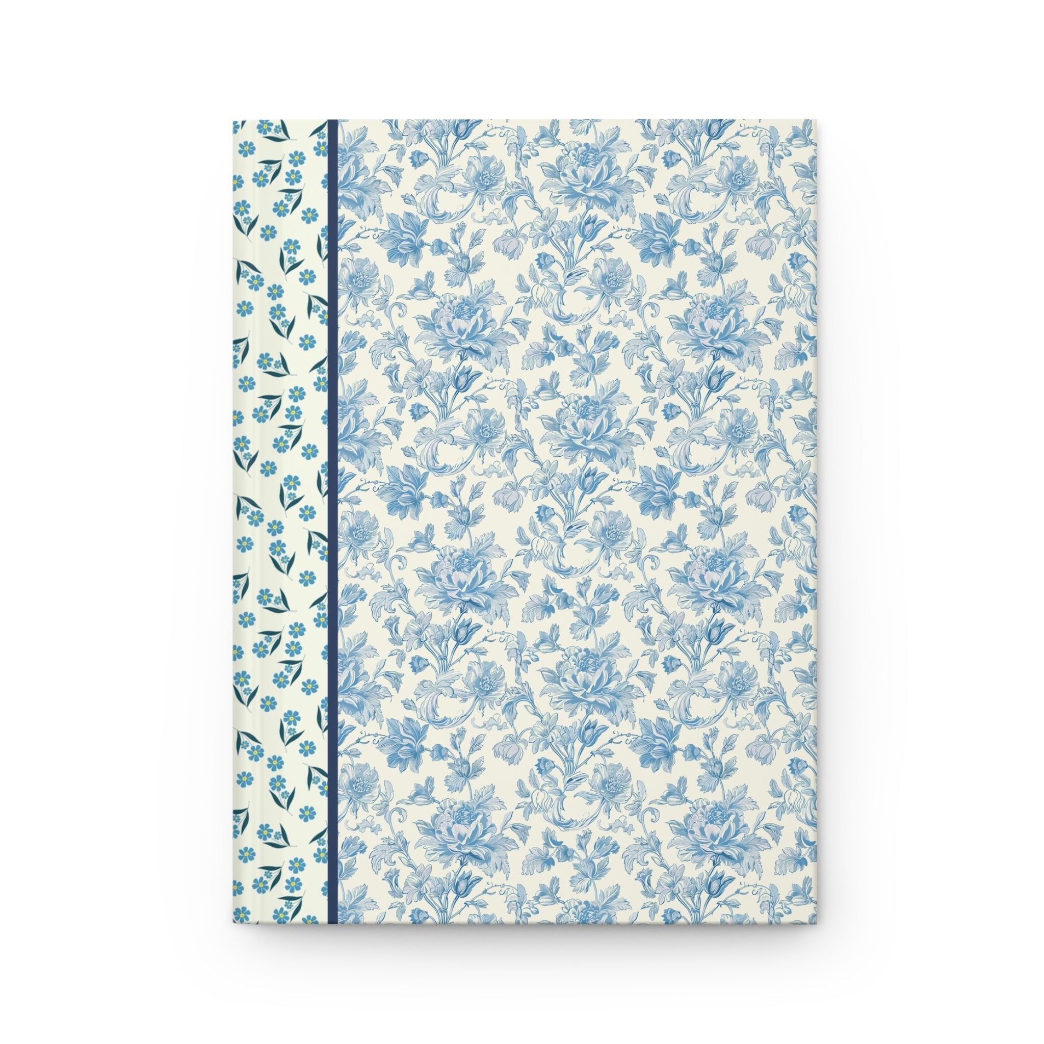 Maximalist Blue Floral Notebook with Blue and White Floral Spine, Vintage Aesthetic Blue Floral Toile Journal for Writer - Opal and June