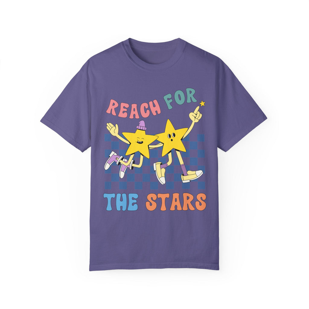 Maximalist Retro Shirt with Groovy Stars: Reach for the Stars | Shirt with Encouraging Message, Trendy Shirt for Women, Positive Vibes Tee - Opal and June