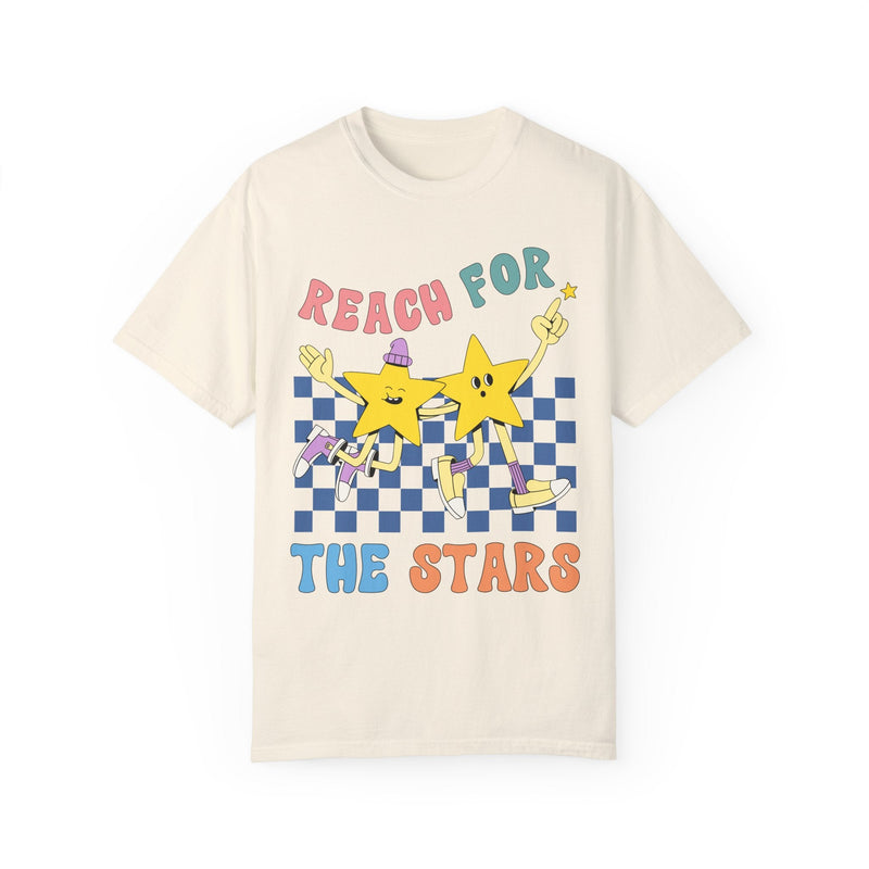 Maximalist Retro Shirt with Groovy Stars: Reach for the Stars | Shirt with Encouraging Message, Trendy Shirt for Women, Positive Vibes Tee - Opal and June