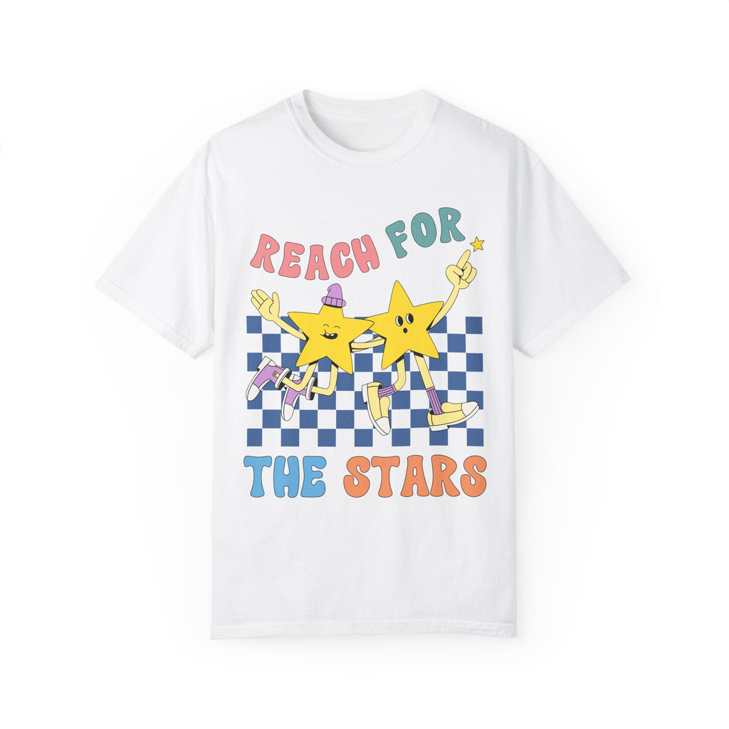 Maximalist Retro Shirt with Groovy Stars: Reach for the Stars | Shirt with Encouraging Message, Trendy Shirt for Women, Positive Vibes Tee - Opal and June