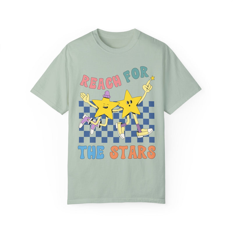 Maximalist Retro Shirt with Groovy Stars: Reach for the Stars | Shirt with Encouraging Message, Trendy Shirt for Women, Positive Vibes Tee - Opal and June