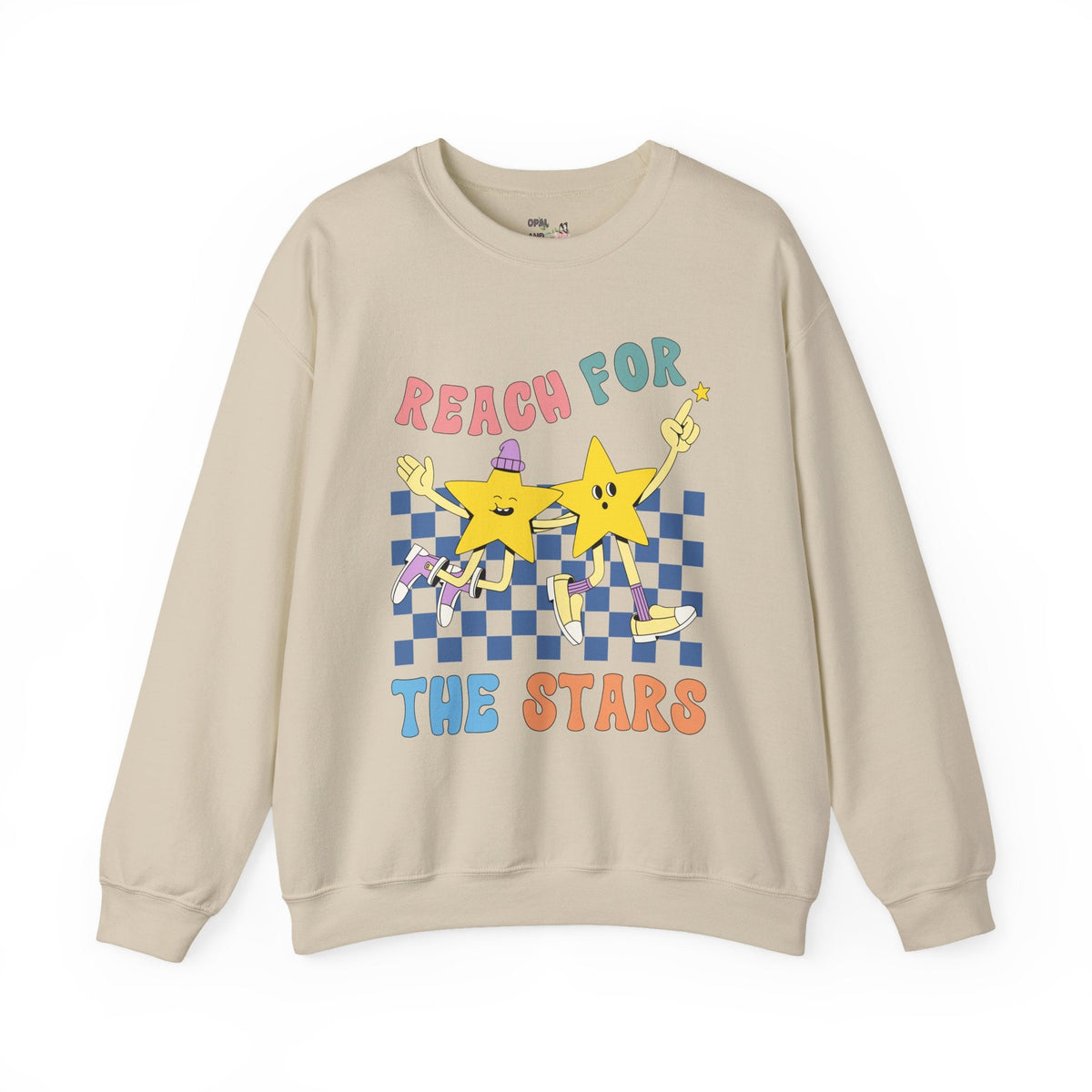 Maximalist Teacher Sweatshirt with Groovy Retro Illustration: Reach for the Stars | Sweatshirt with Positive Message, Positive Vibes Shirt - Opal and June