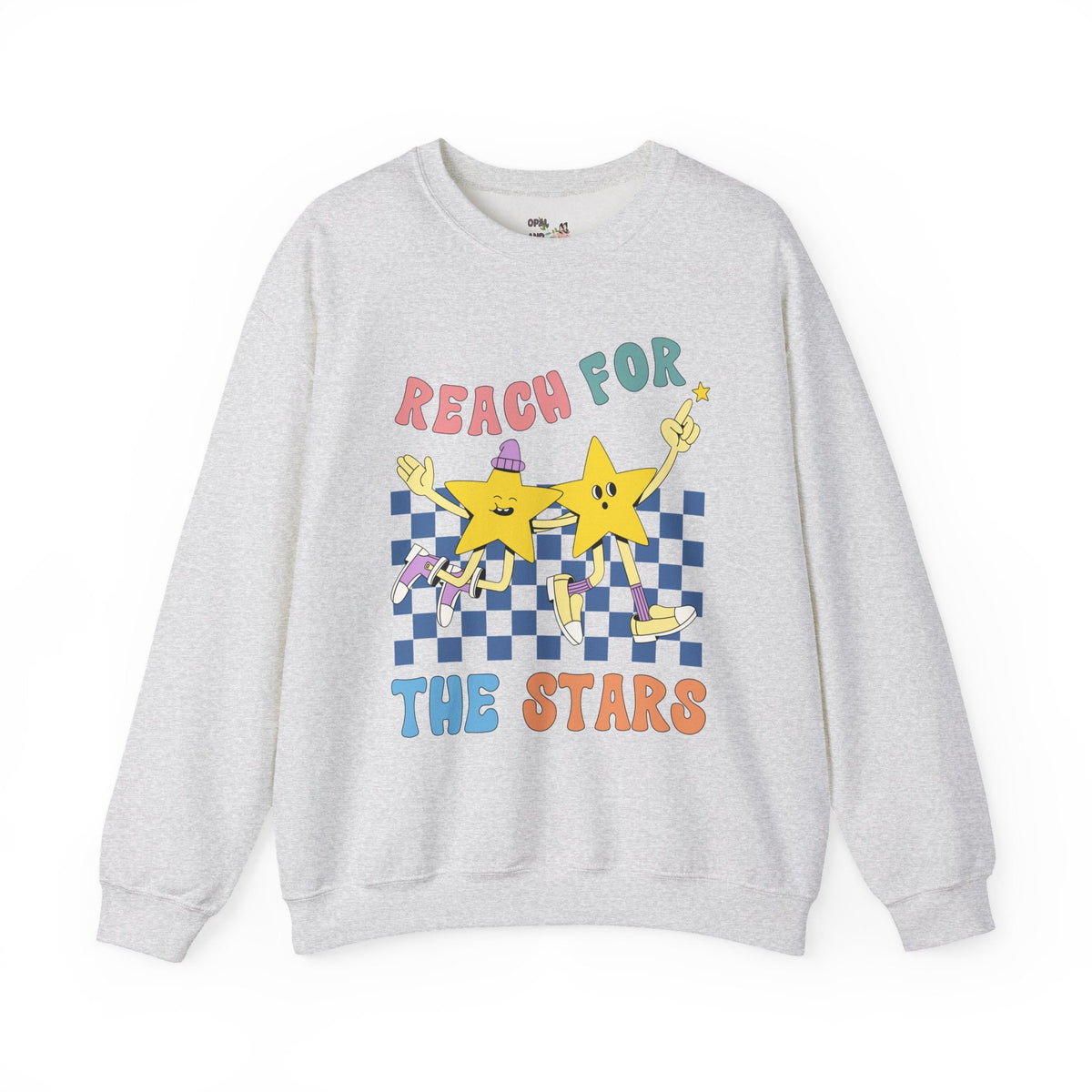 Maximalist Teacher Sweatshirt with Groovy Retro Illustration: Reach for the Stars | Sweatshirt with Positive Message, Positive Vibes Shirt - Opal and June
