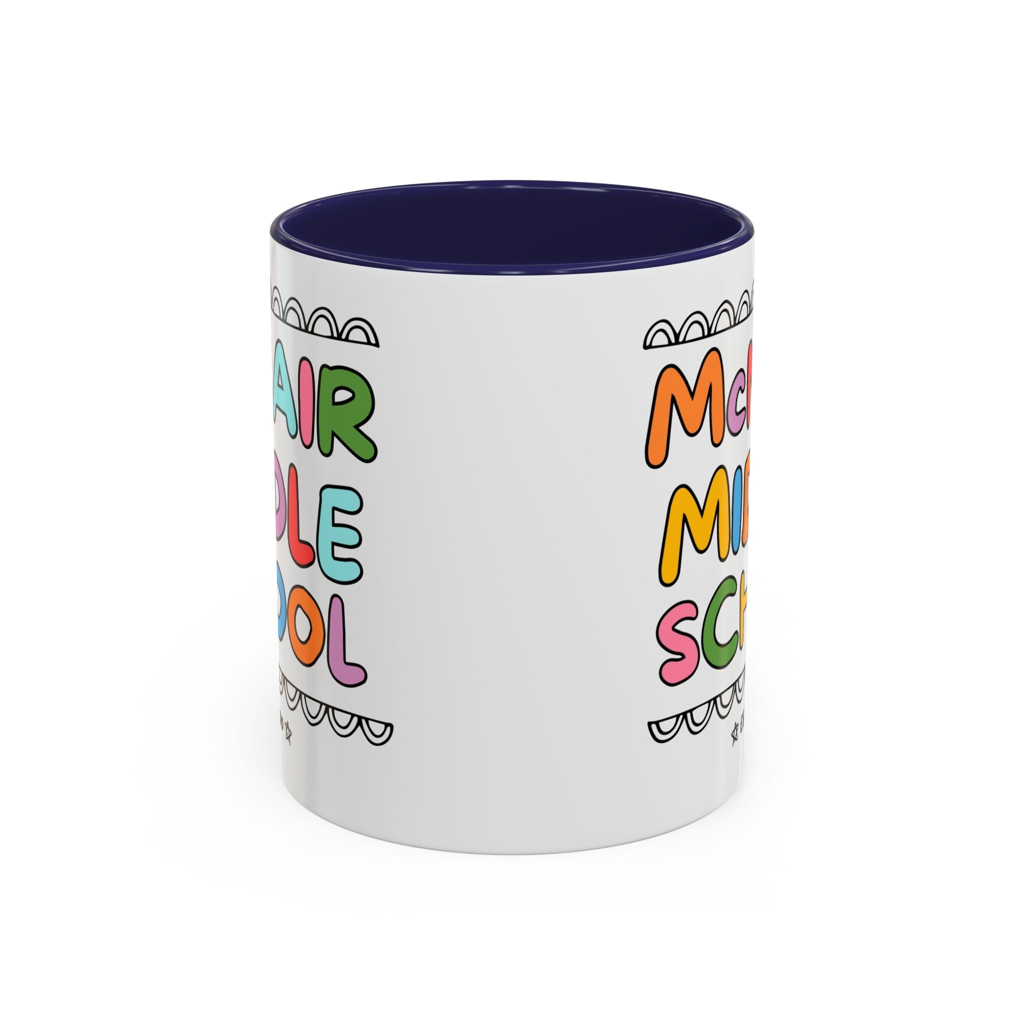 McNair Middle School 11 Oz Coffee Mug: Rainbow Letters | FPS + Opal and June Coffee Mug, Fayetteville Public Schools - Opal and June