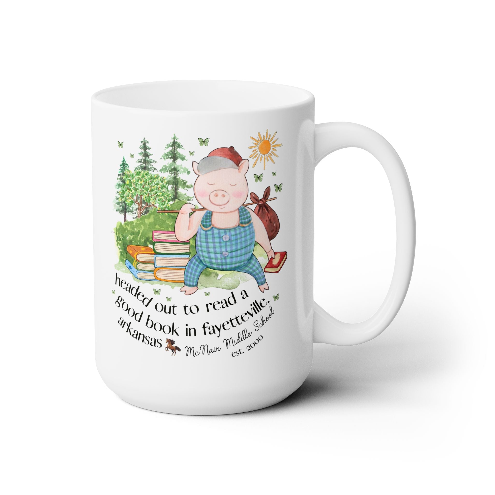 McNair Middle School 15 Oz Coffee Mug: Headed out to Read a Good Book - Opal and June